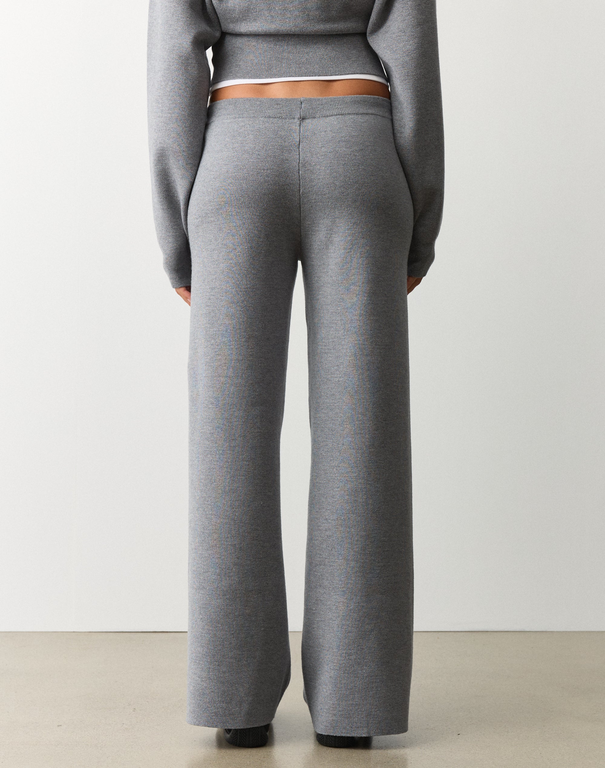 Low Rise Tie Waist Knit Pant in Dark Grey Marle | Glassons