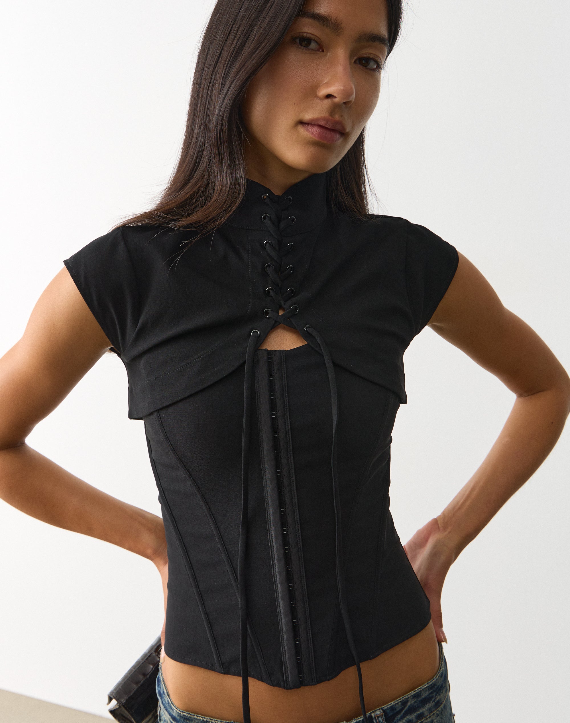 Lace Up Bolero in Black | Glassons US