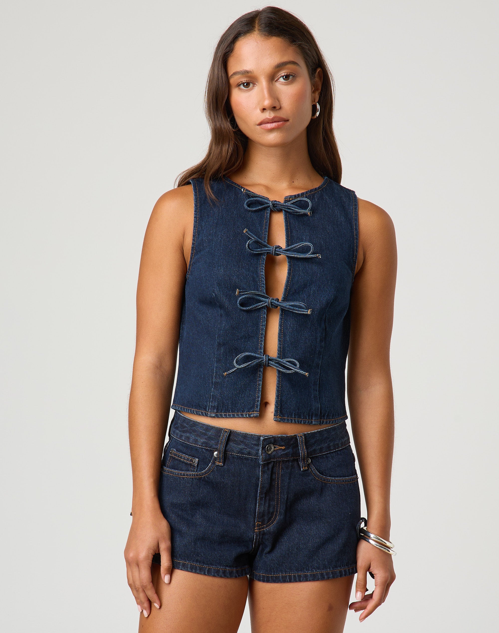 soduk リボンデニムベスト インディゴ