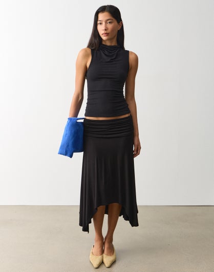 Ruched Handkerchief Midi Skirt
