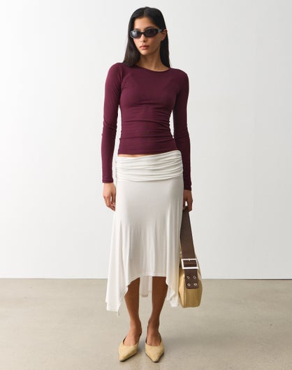 Ruched Handkerchief Midi Skirt