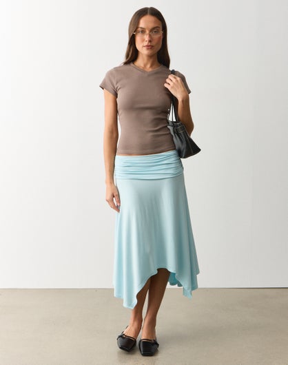 Ruched Handkerchief Midi Skirt