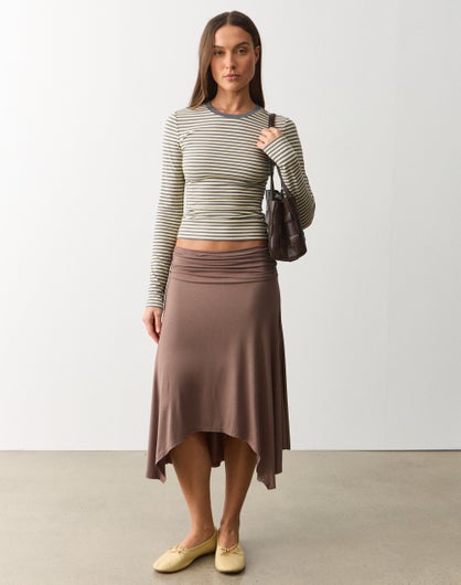 Ruched Handkerchief Midi Skirt