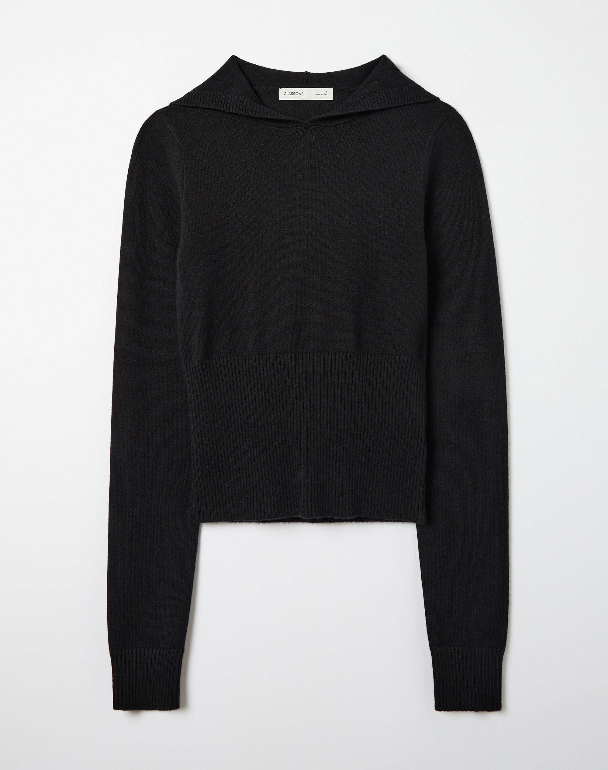 Hooded Knit Long Sleeve Top in Black | Glassons US