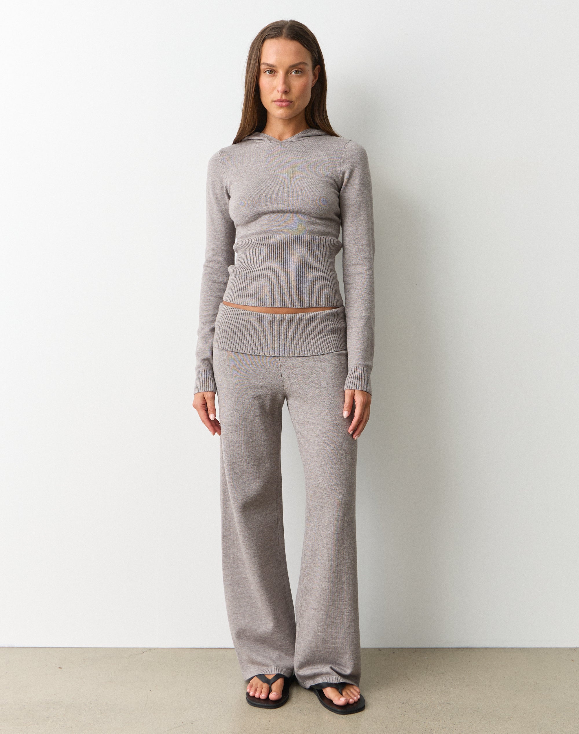 Low Rise Knit Pant in Dark Grey Marle | Glassons
