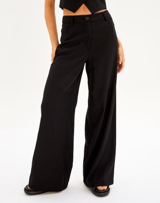 Traceable Mid Rise Wide Leg Linen Pant in Black | Glassons