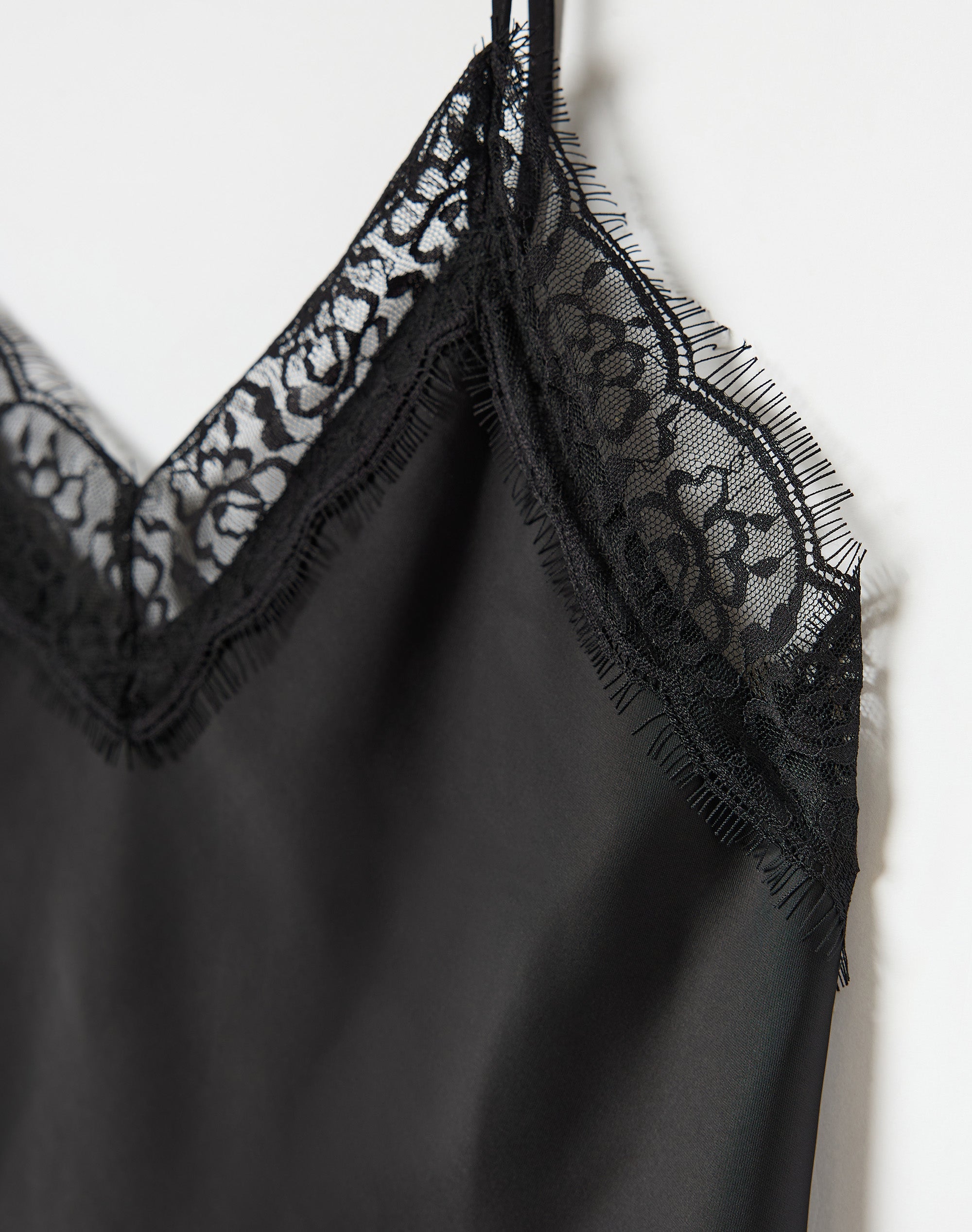 Lace Trim Satin Cami in Black X Black | Glassons US