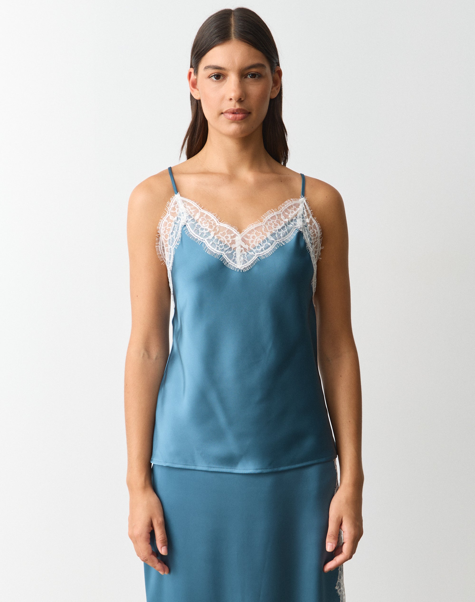 Lace Trim Satin Cami in Tide And Seek X Milk | Glassons