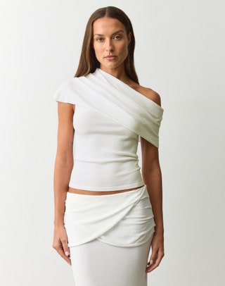 Twist One Shoulder Knit Top in Milk | Glassons AU