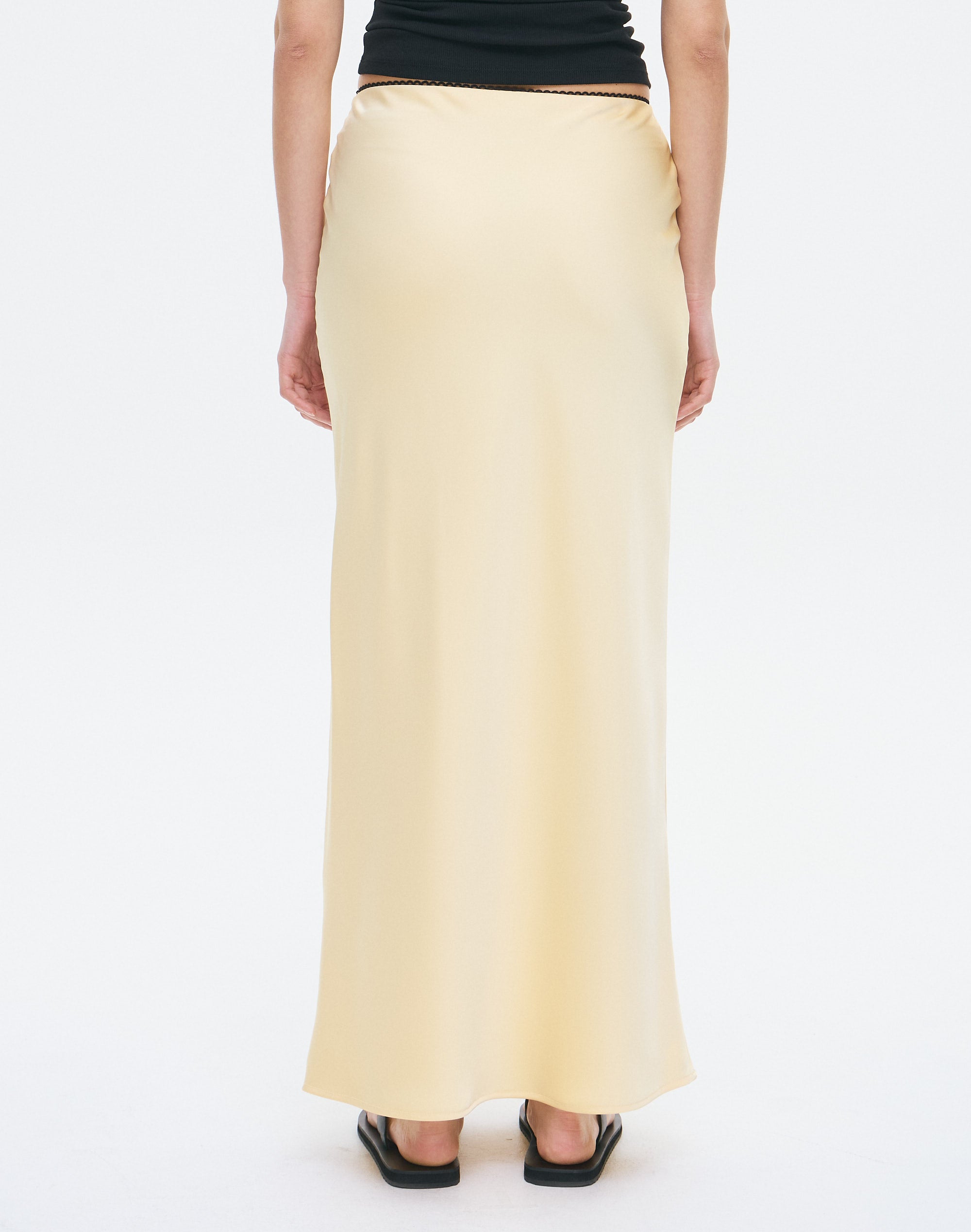 Picot Trim Satin Maxi Skirt in Sunny Eve Glassons