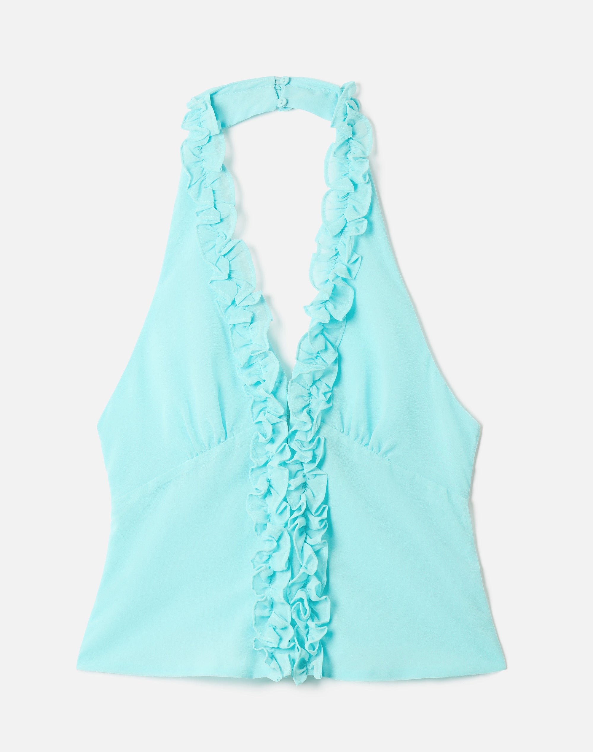 Ruffle Halter Neck Top in Island Aqua | Glassons US