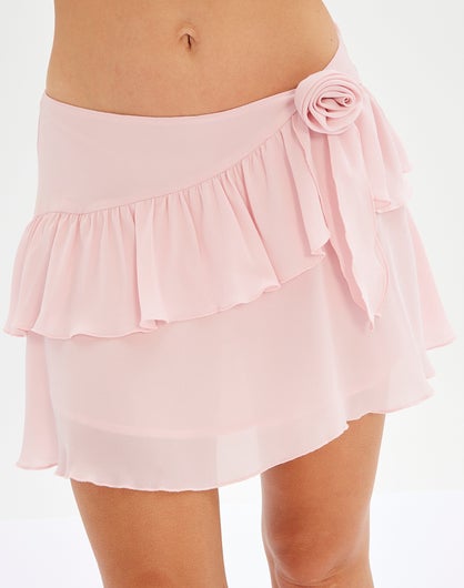 Tiered Rosette Mini Skirt in Pink | Glassons