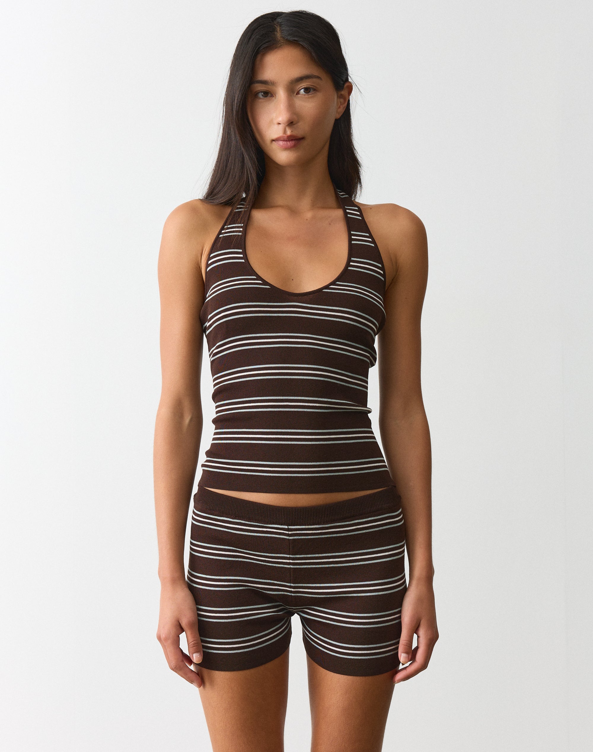 V Neck Cotton Tank Top in Vapor Dandelion Samma Stripe | Glassons US