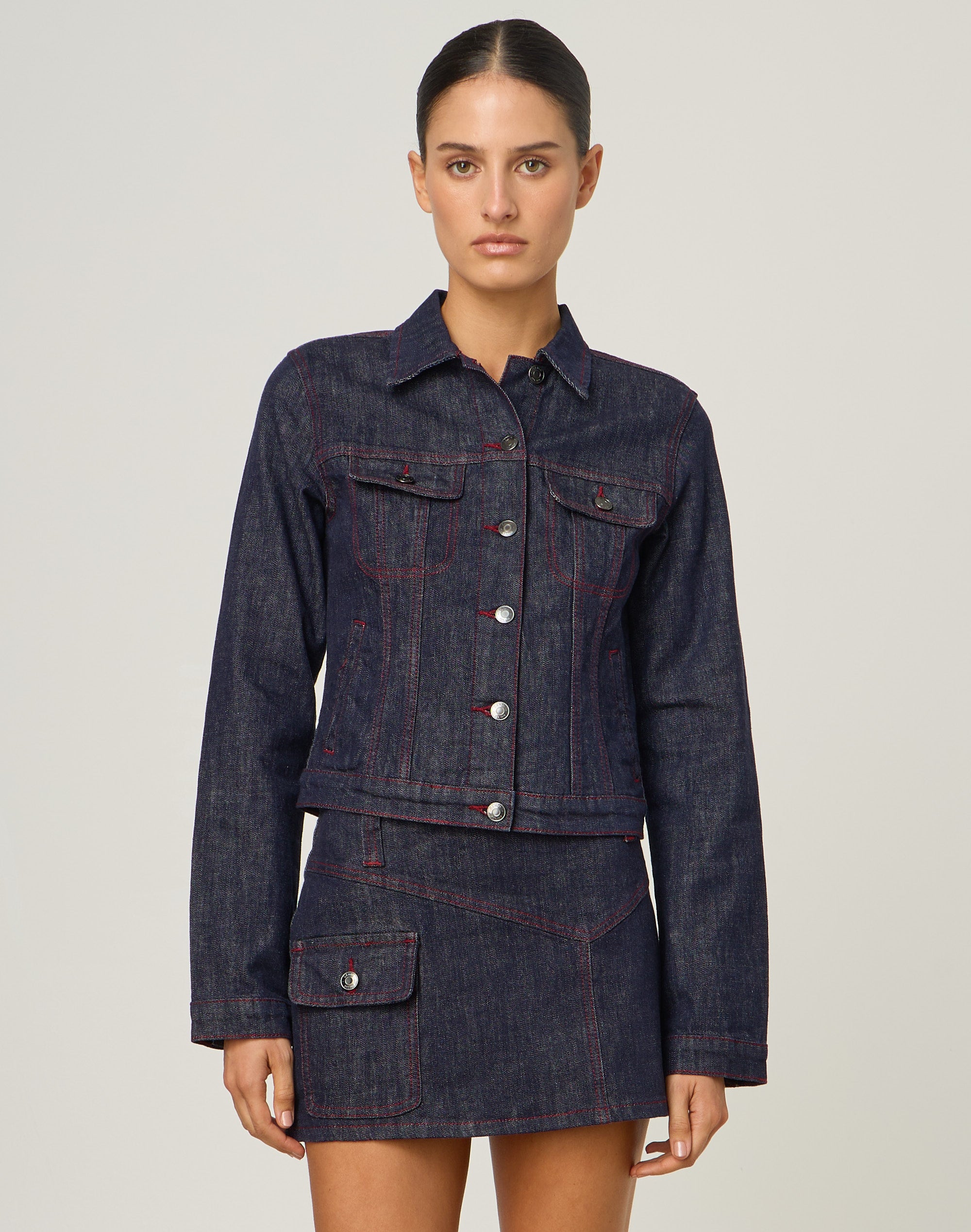 Contrast Stitch Cropped Denim Jacket