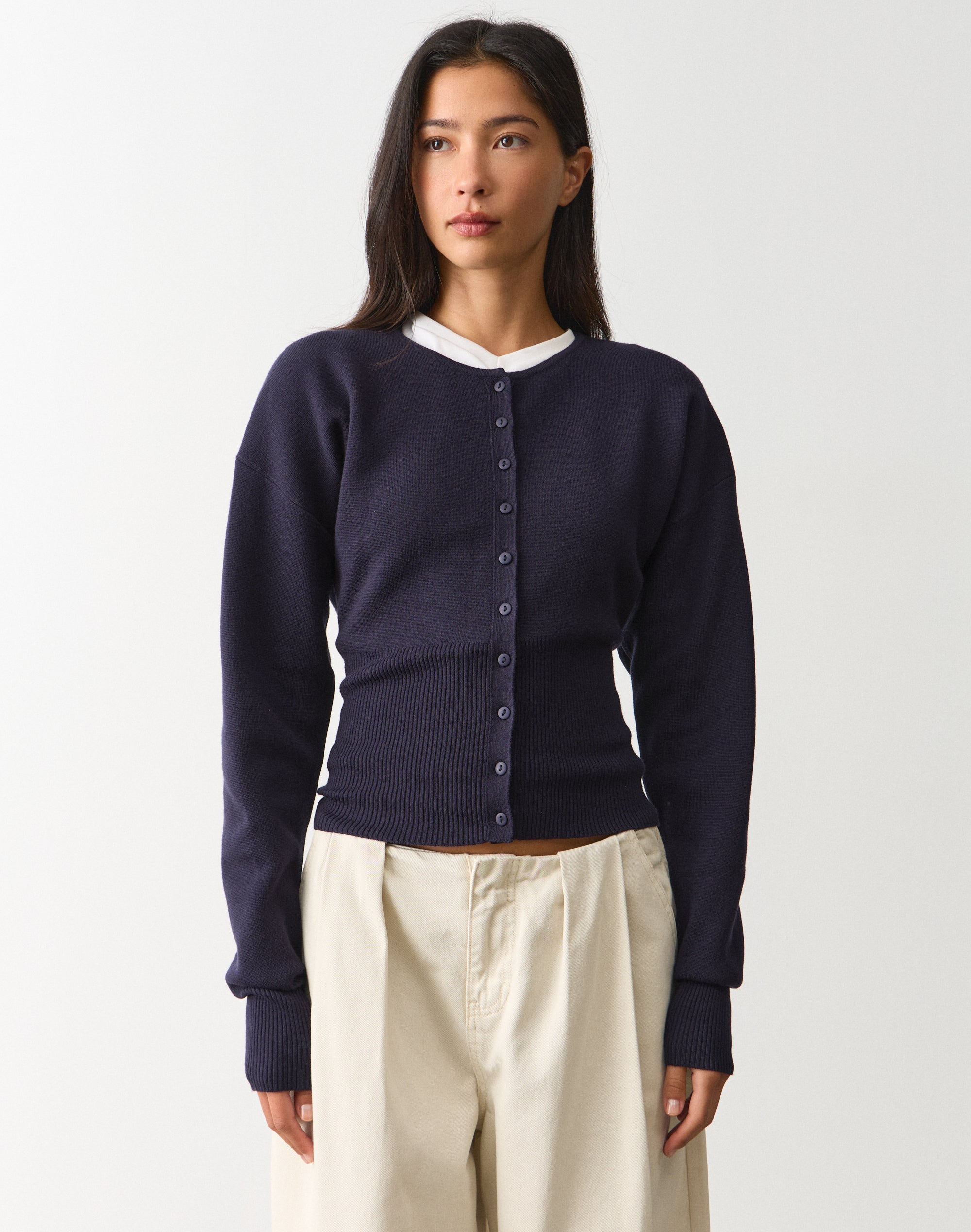Rib Waist Knit Cardigan in Midnight Mischief | Glassons US