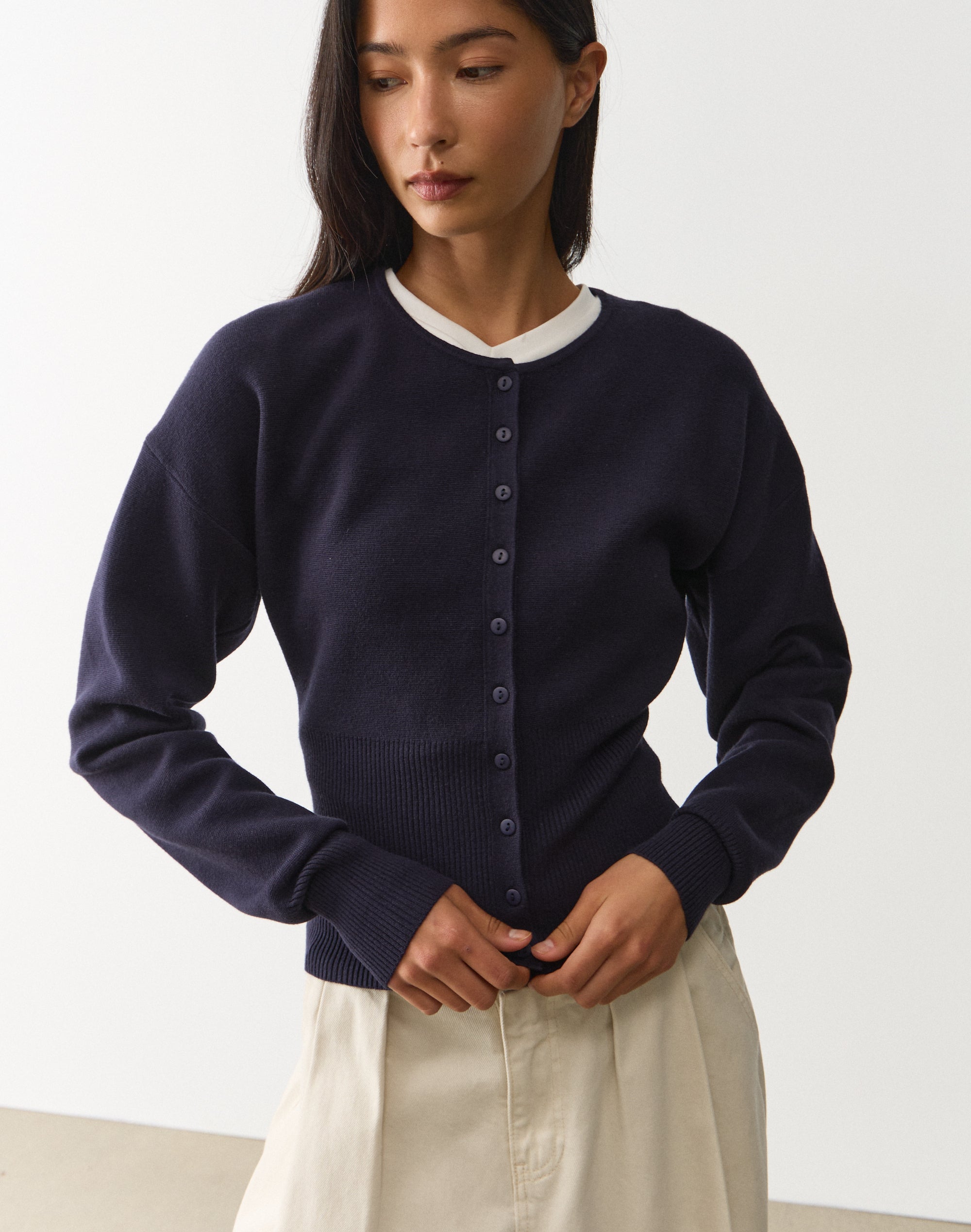 Rib Waist Knit Cardigan in Midnight Mischief | Glassons SG