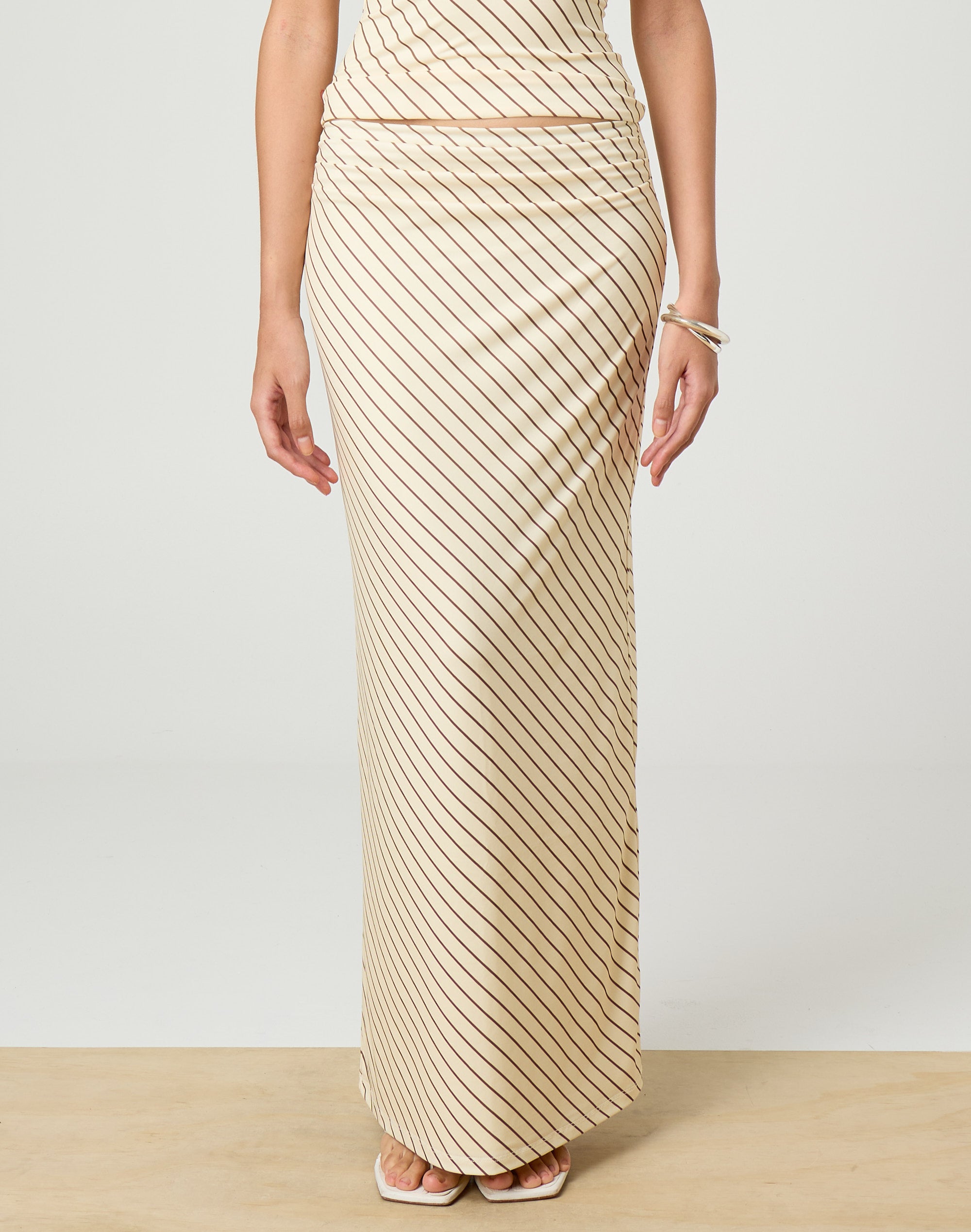 Print Low Rise Ruched Maxi Skirt in Marine Stripe | Glassons US