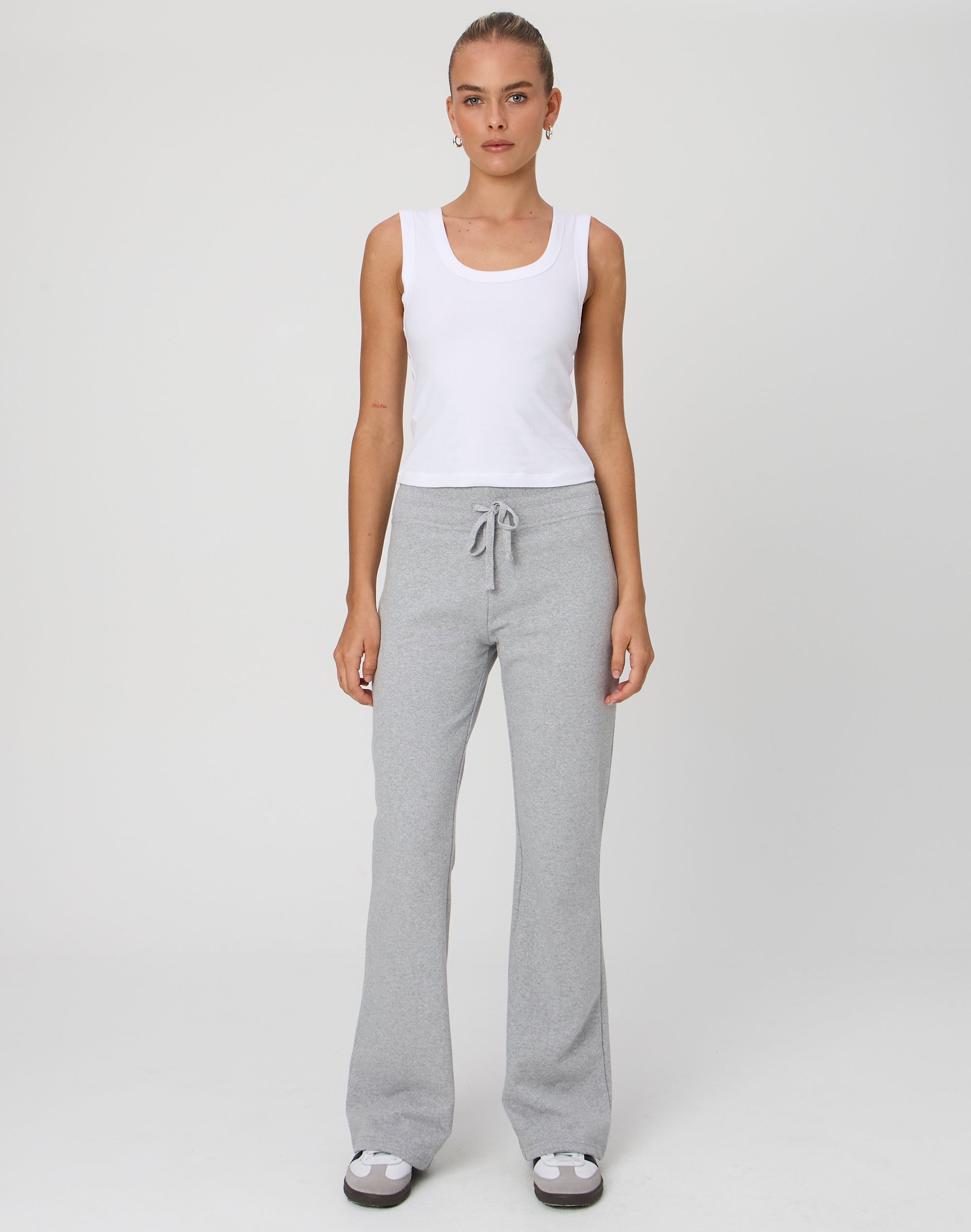 Wide Leg Jogger in Pale Grey Marle
