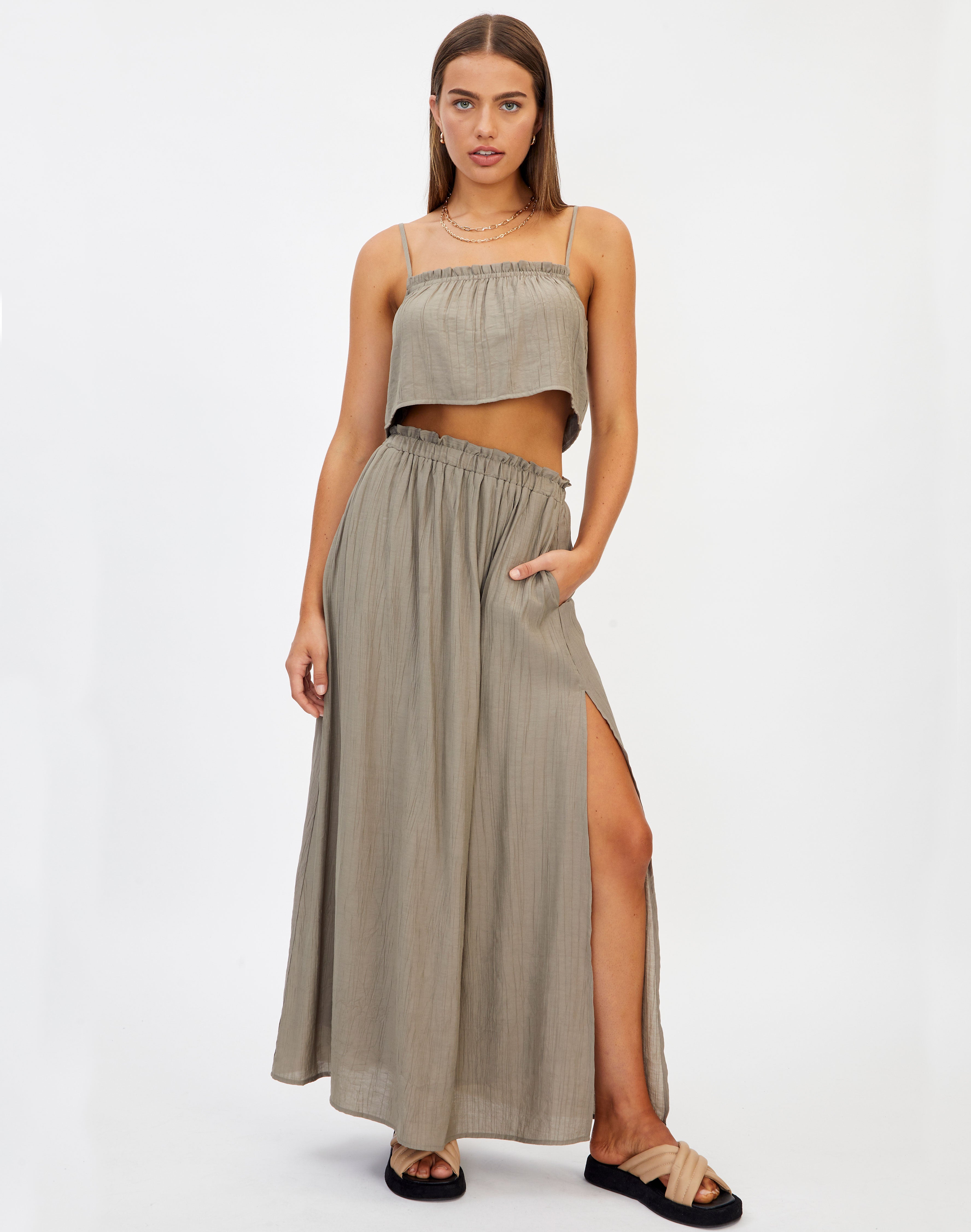 grey maxi skirt with side split