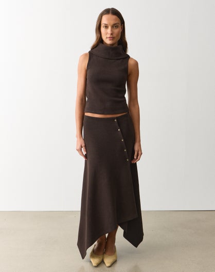 Button Detail Knit Midi Skirt
