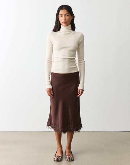 Satin Lace Midi Skirt