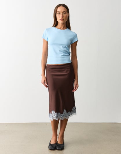 Satin Lace Midi Skirt