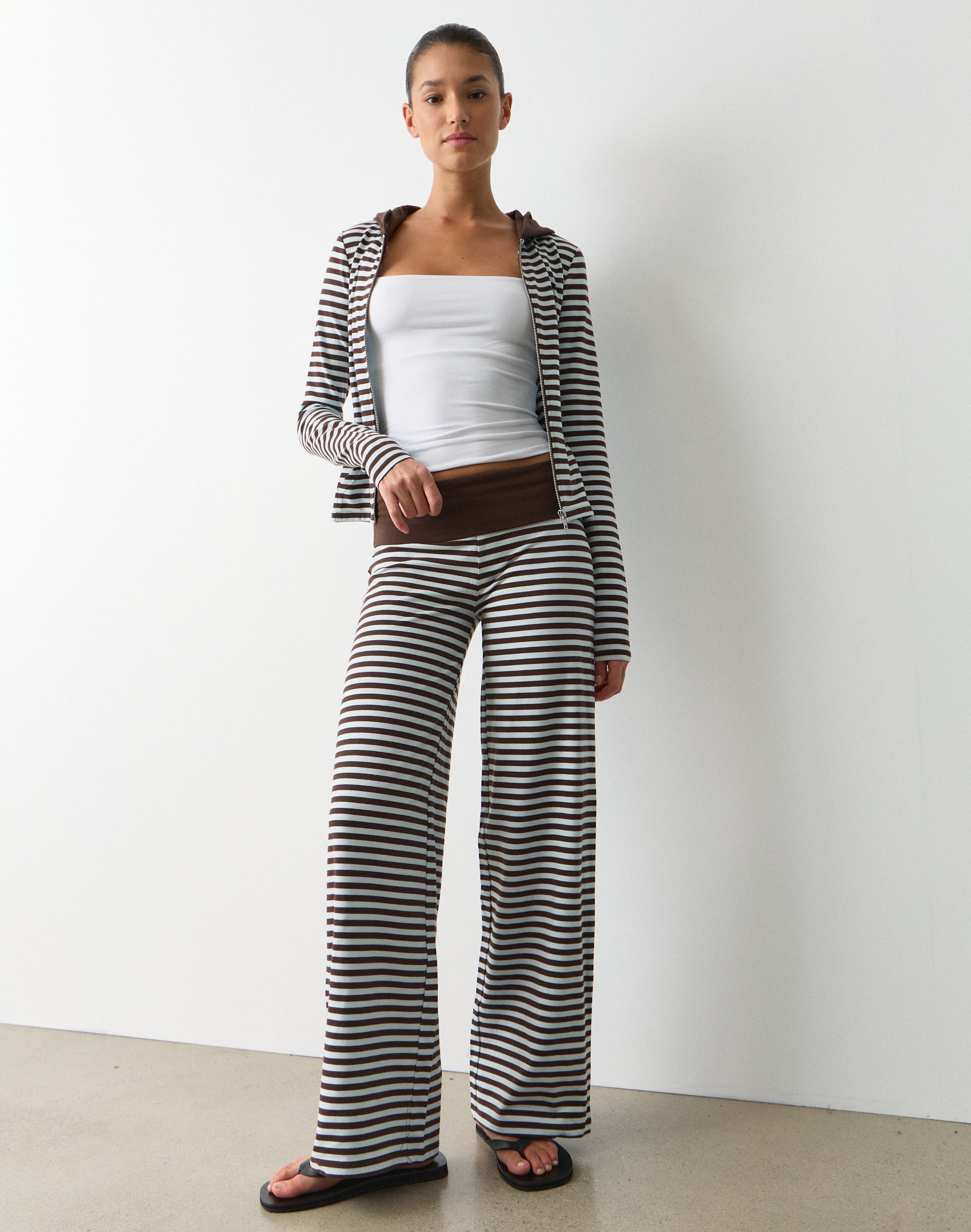 Stripe Low Rise Foldover Pant in Fudge X Icy Samma Stripe