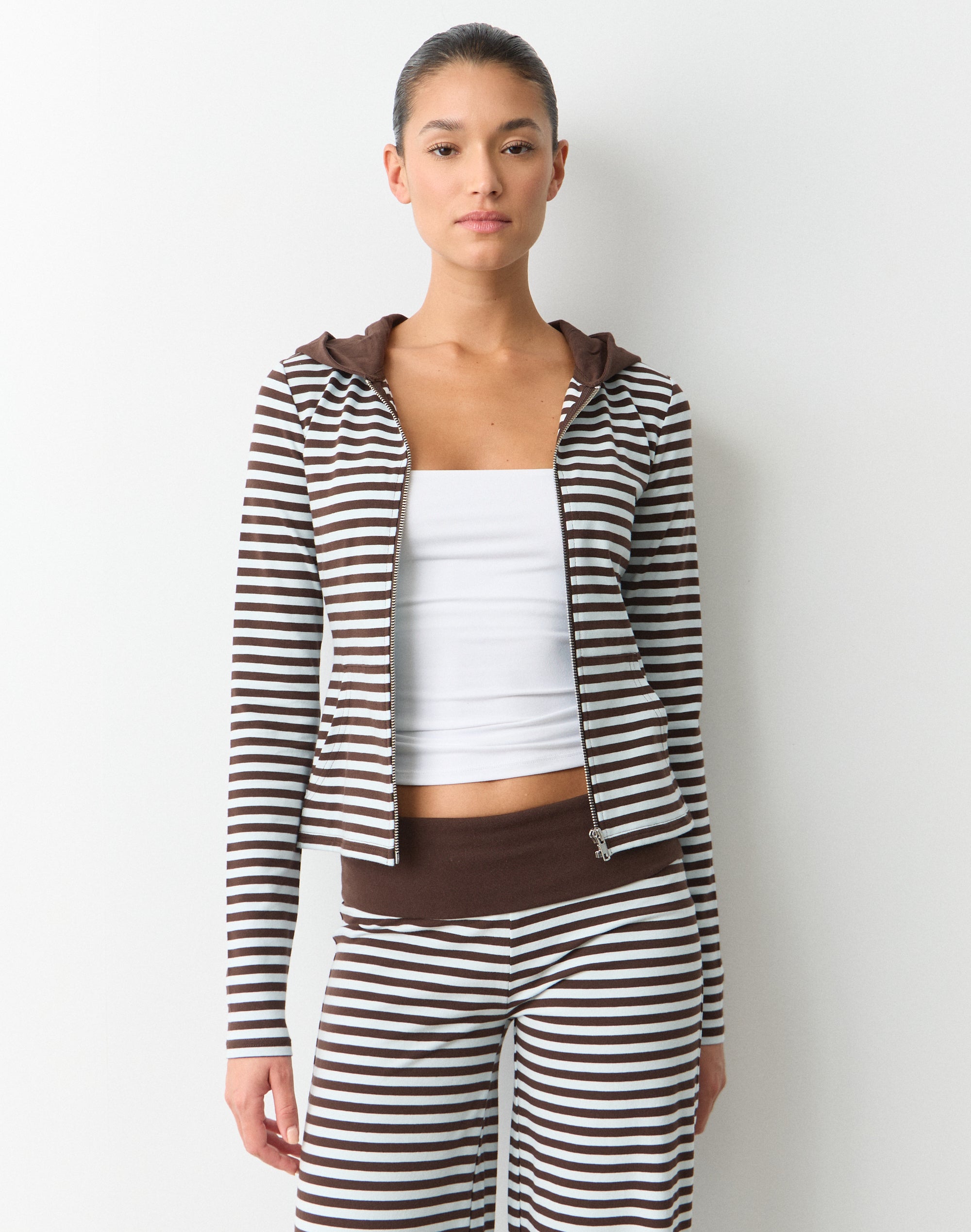Stripe Zip Up Jacket in Fudge X Icy Samma Stripe | Glassons US