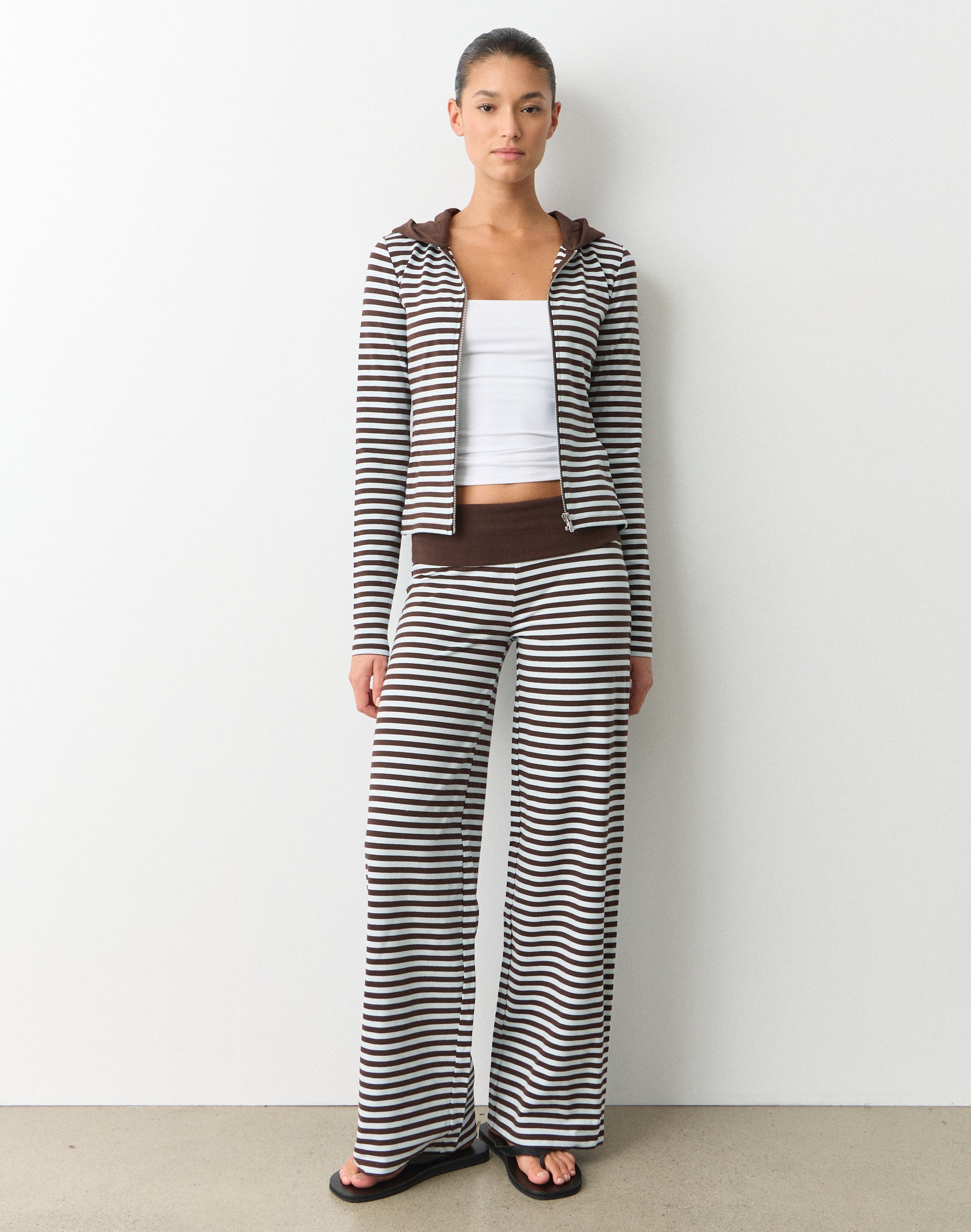 Stripe Zip Up Jacket in Fudge X Icy Samma Stripe | Glassons AU