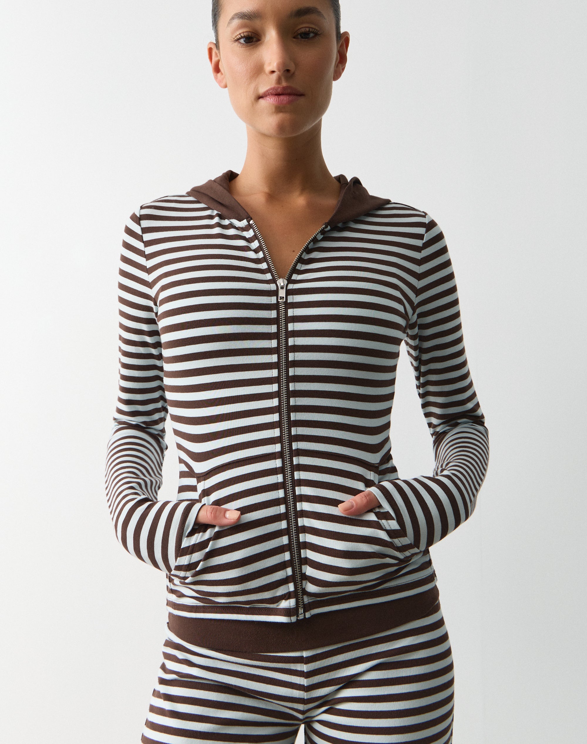 Stripe Zip Up Jacket in Fudge X Icy Samma Stripe | Glassons AU