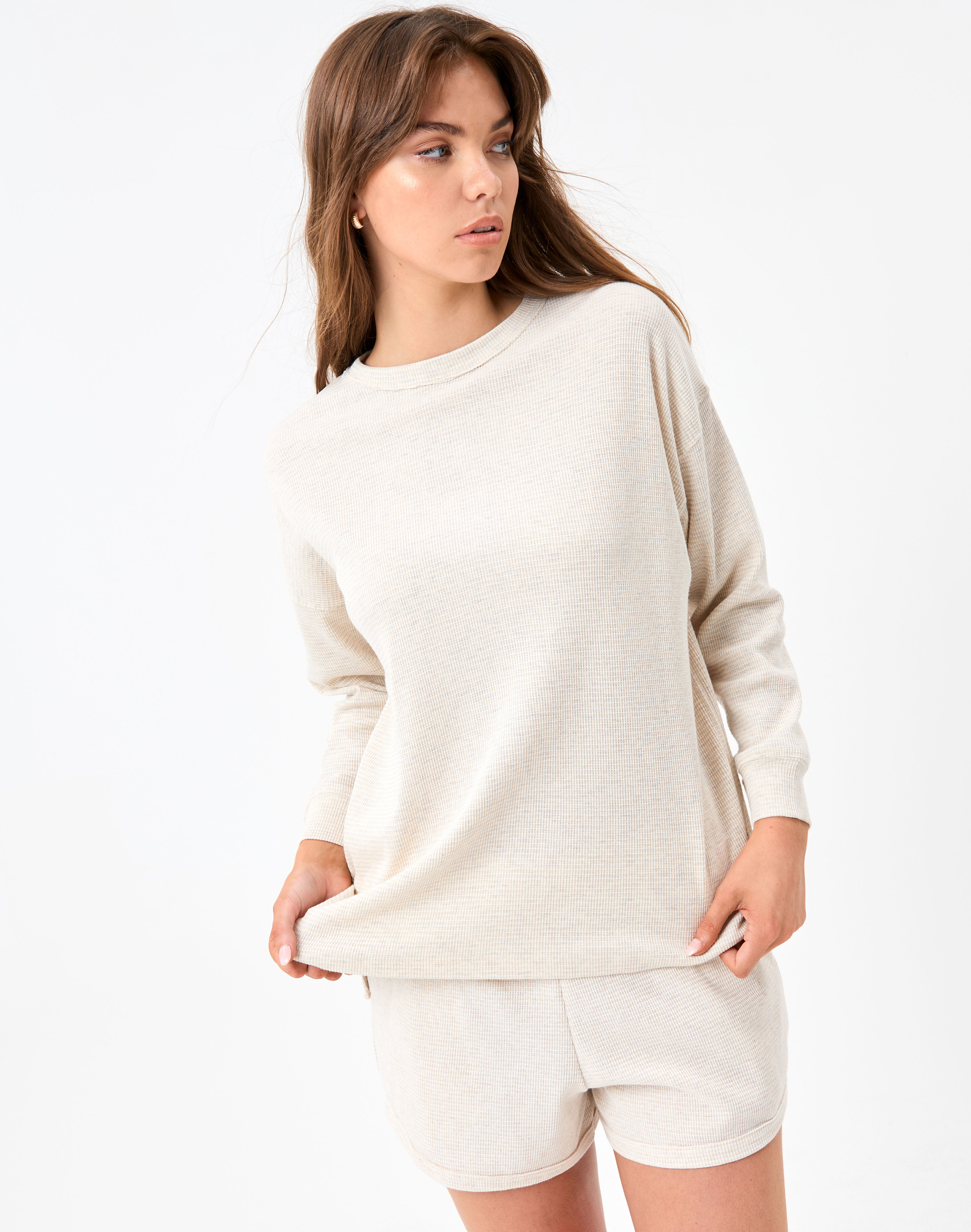 Oversized Textured Waffle Long Sleeve 