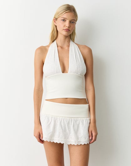 Maisie Western Embroidered Halter Top-White