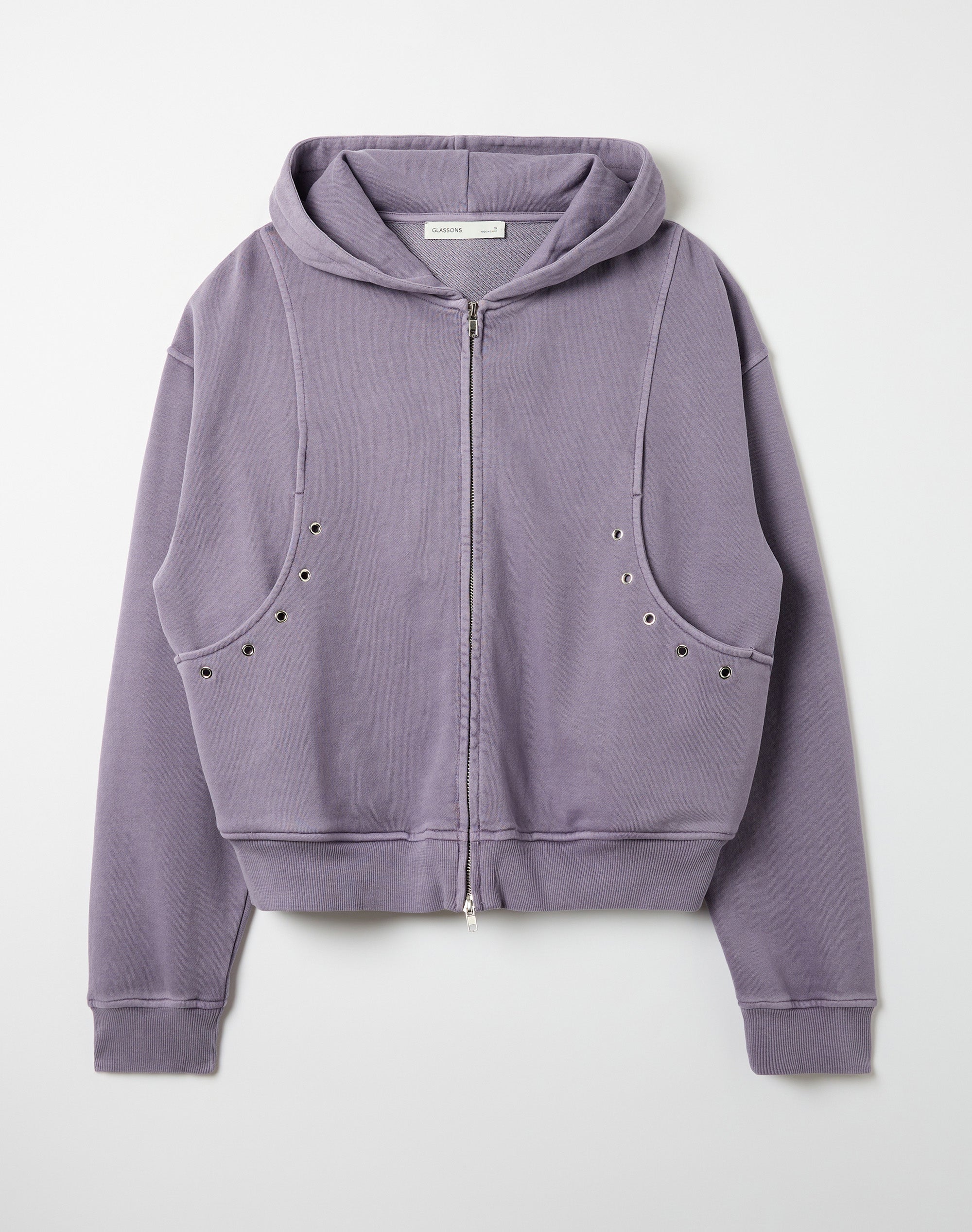 Eyelet Two Way Zip Hoodie in Washed Dusky Whisper | Glassons SG
