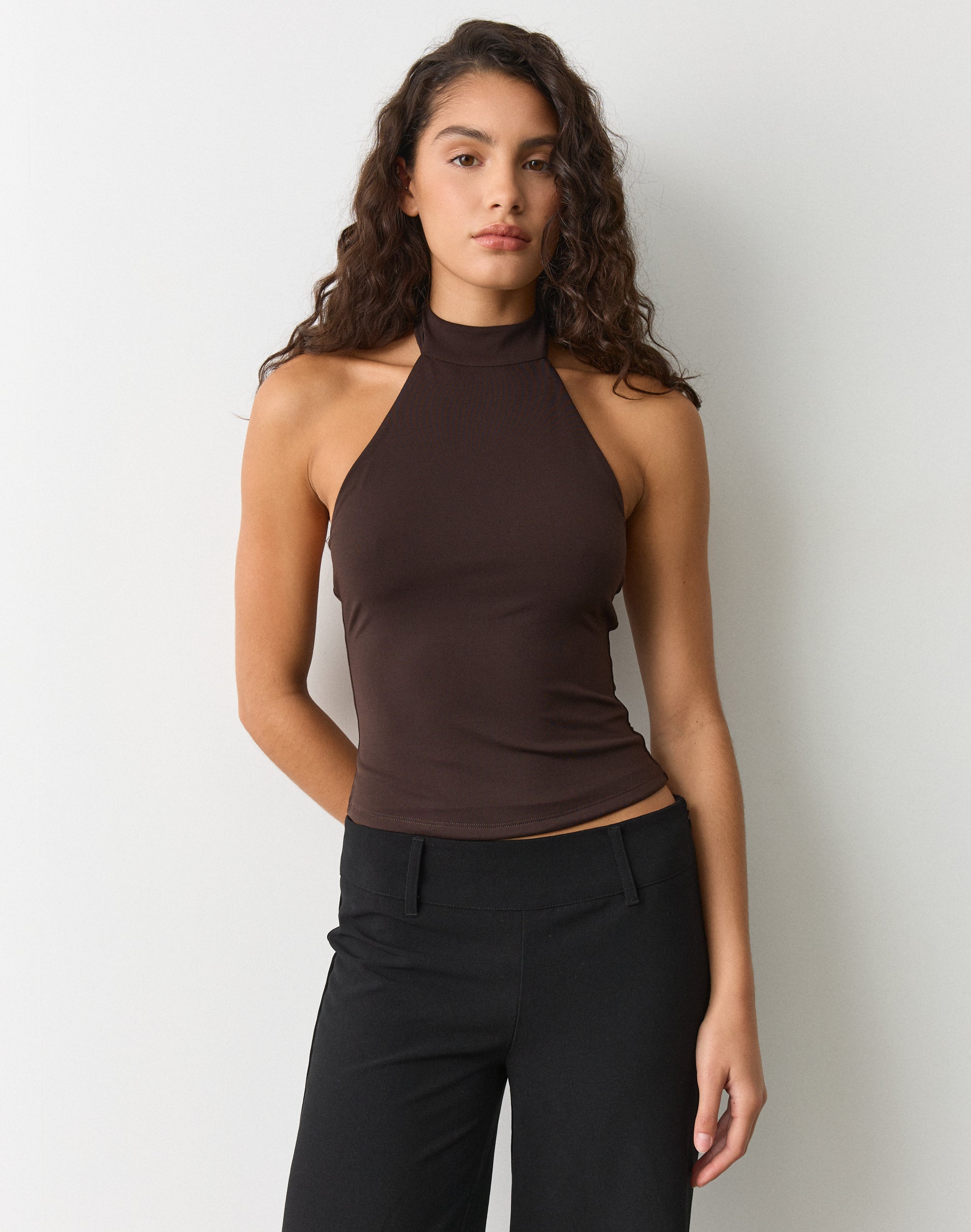 High Boat Neck Fitted Tank in Fudge Fantasy | Glassons US