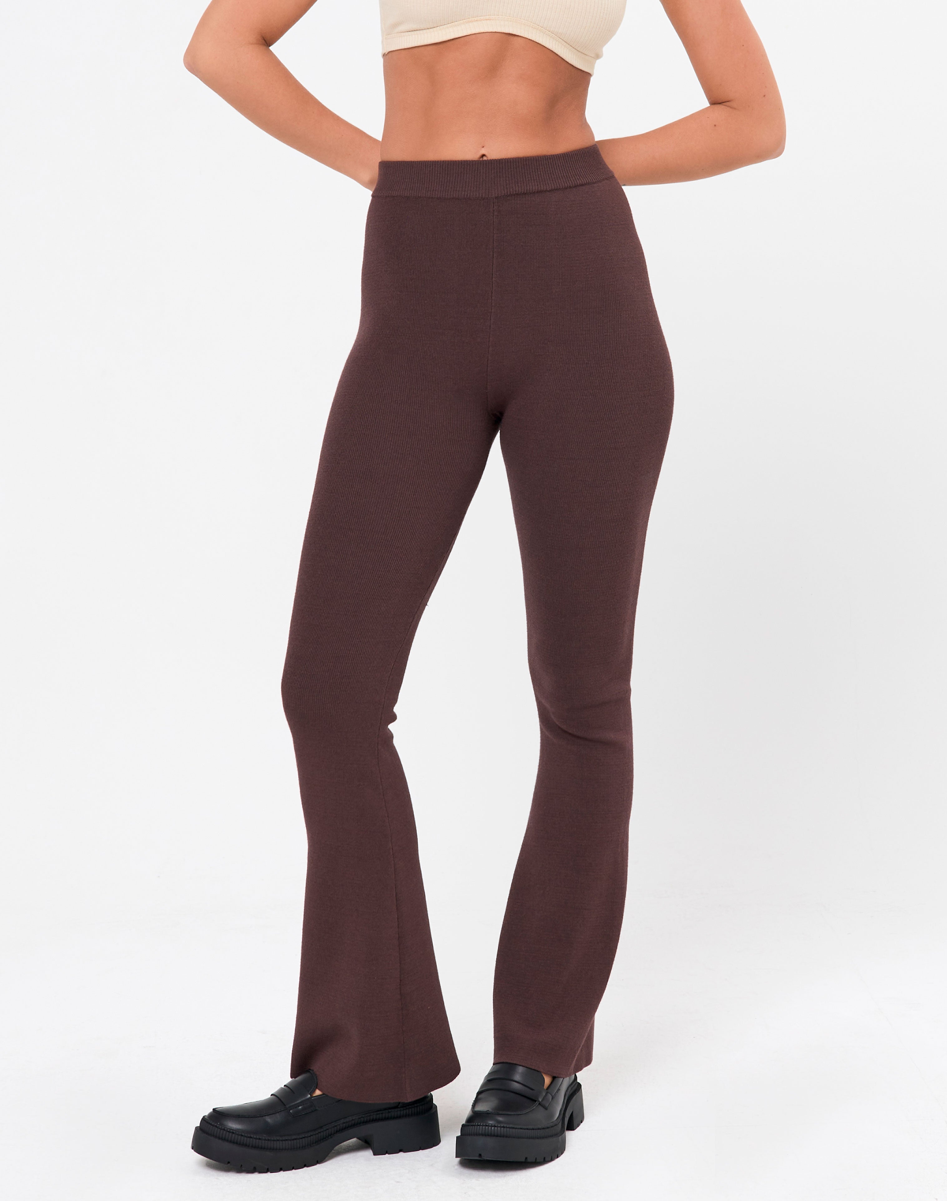 Recycled High Rise Flare Knit Pant in 