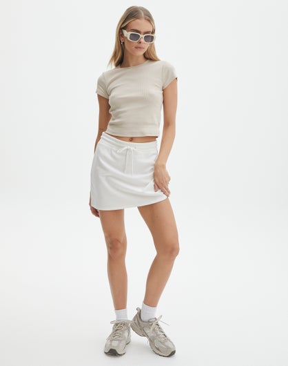 Drawstring Cotton Mini Skirt in White | Glassons