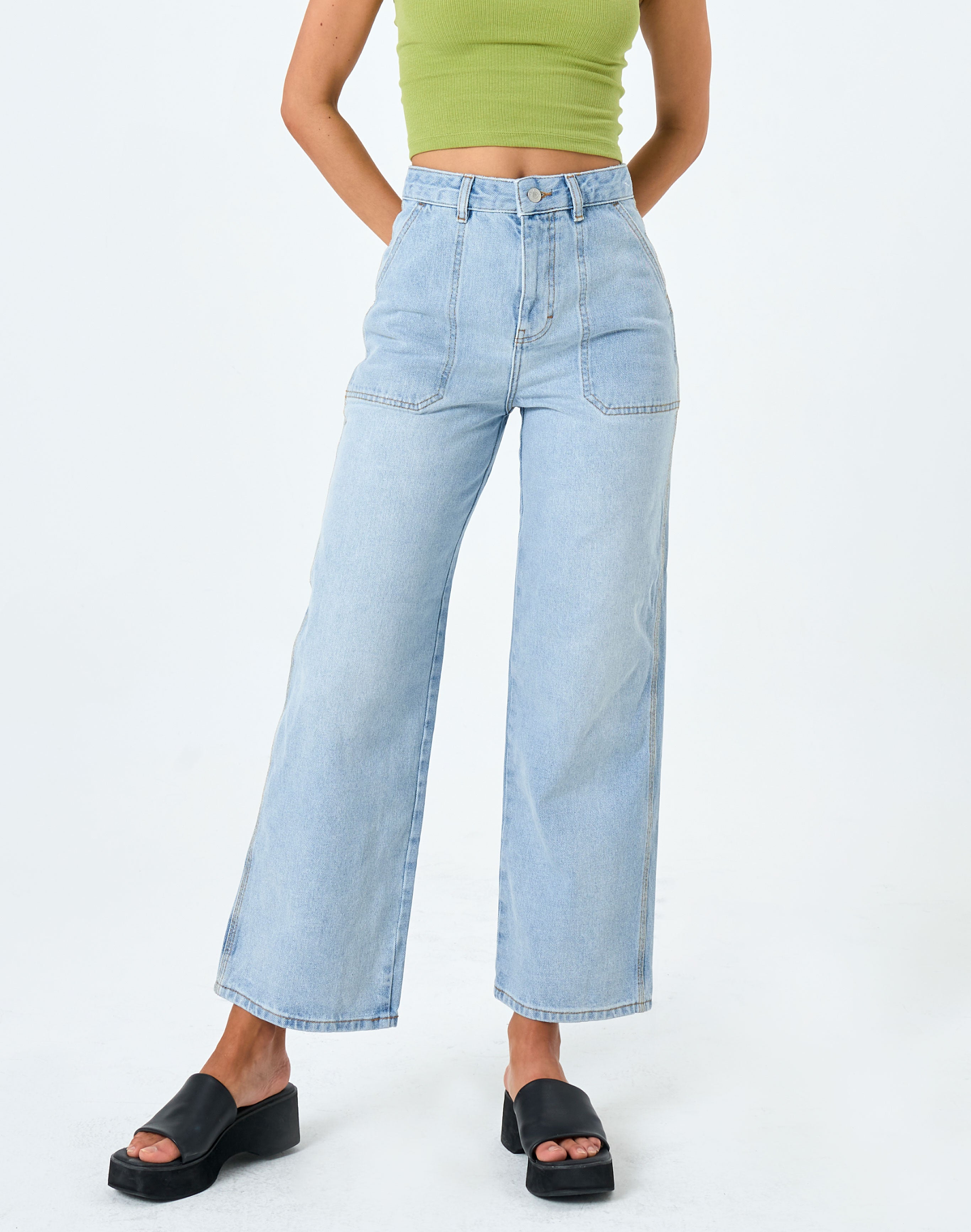 Contrast stitch blue jeans Clearance