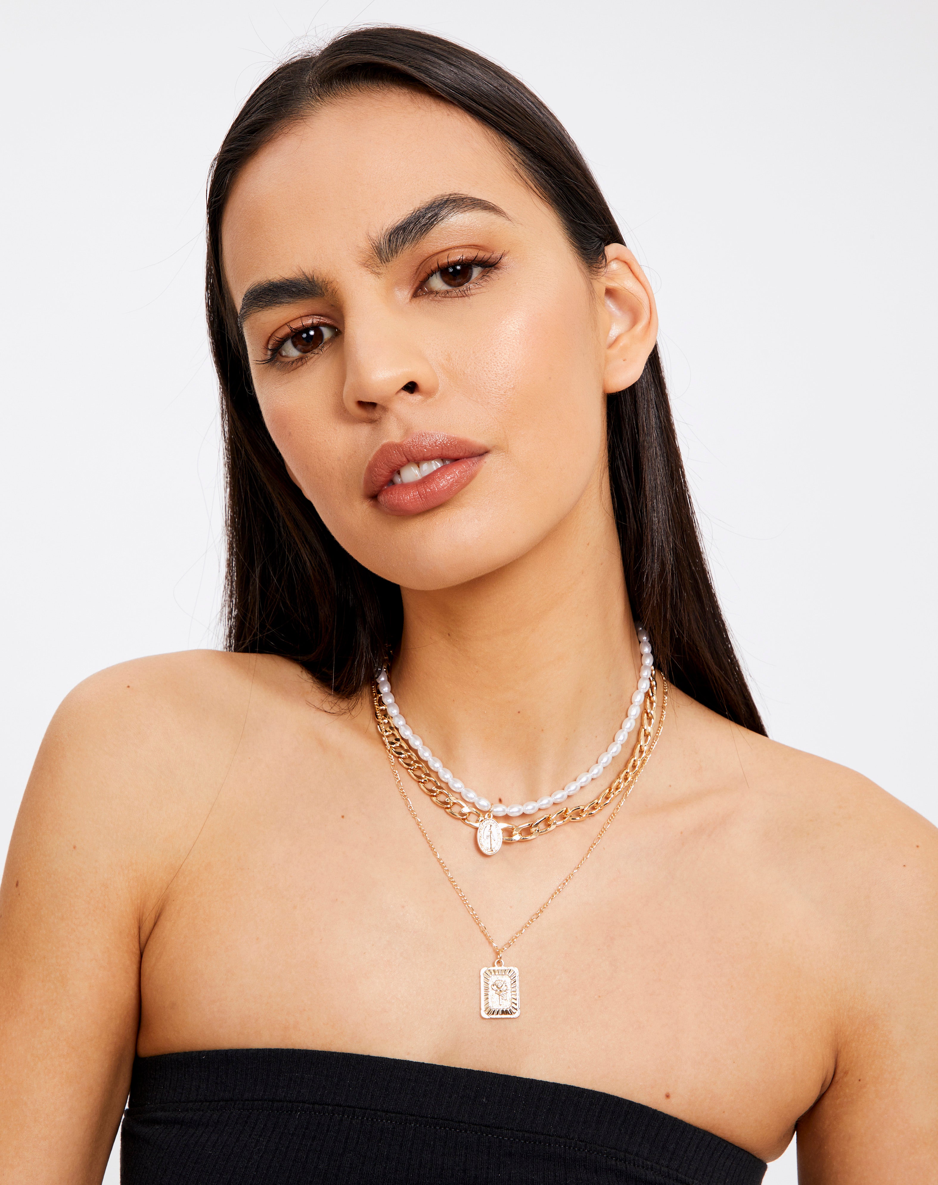 Pendant Pearl Chain Necklace 3 Pack in 