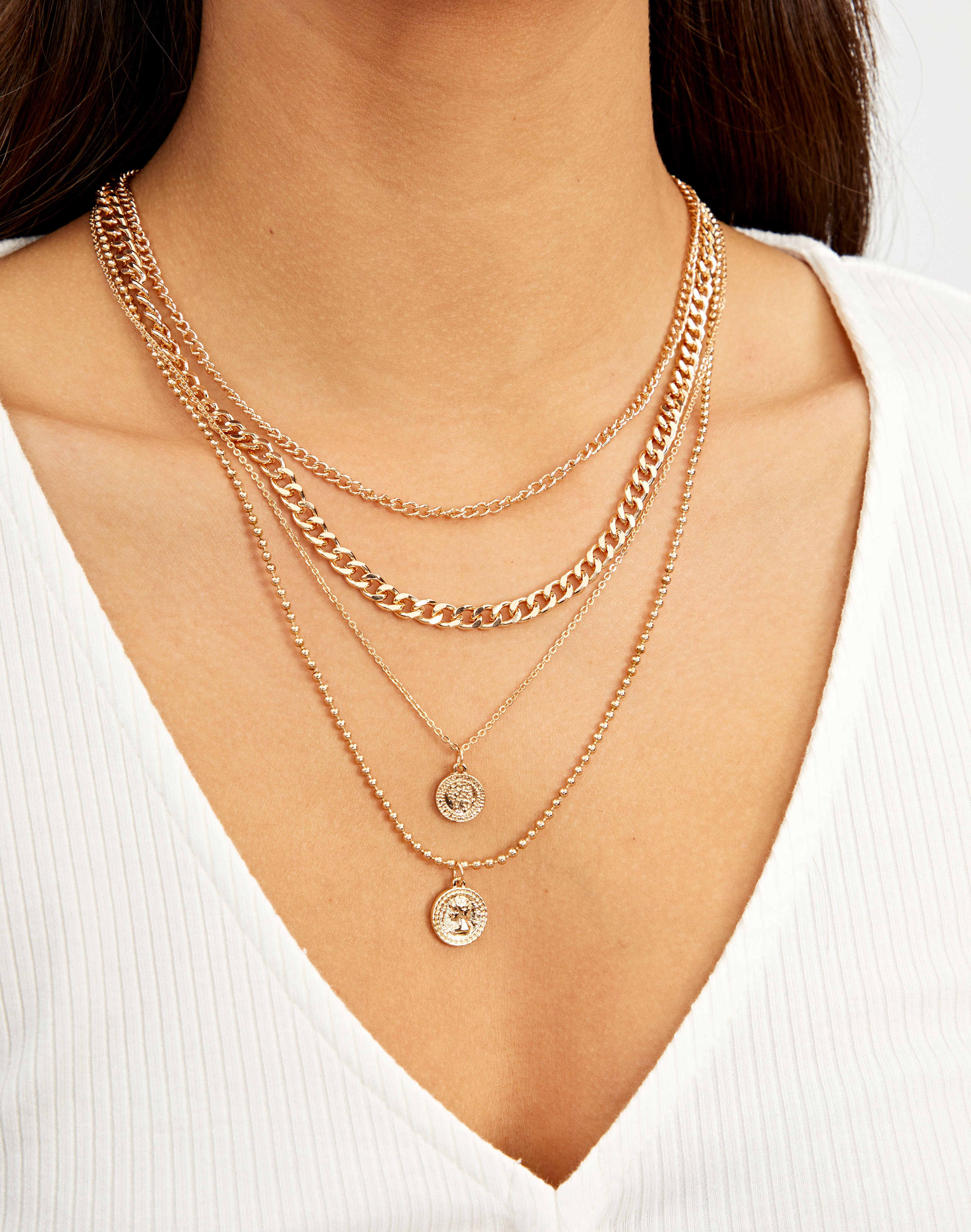 Coin Pendant Layered Necklace in 