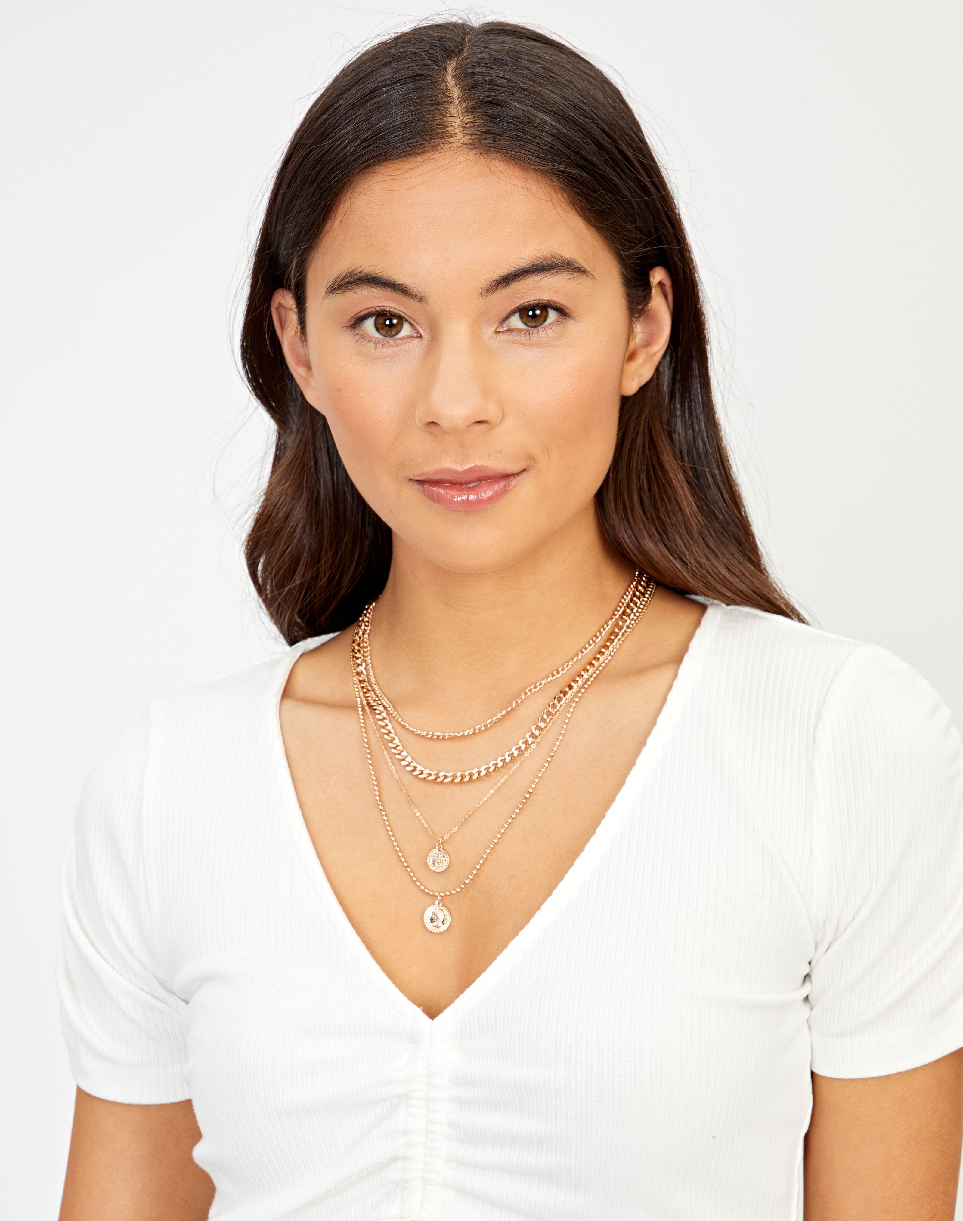 Coin Pendant Layered Necklace in 