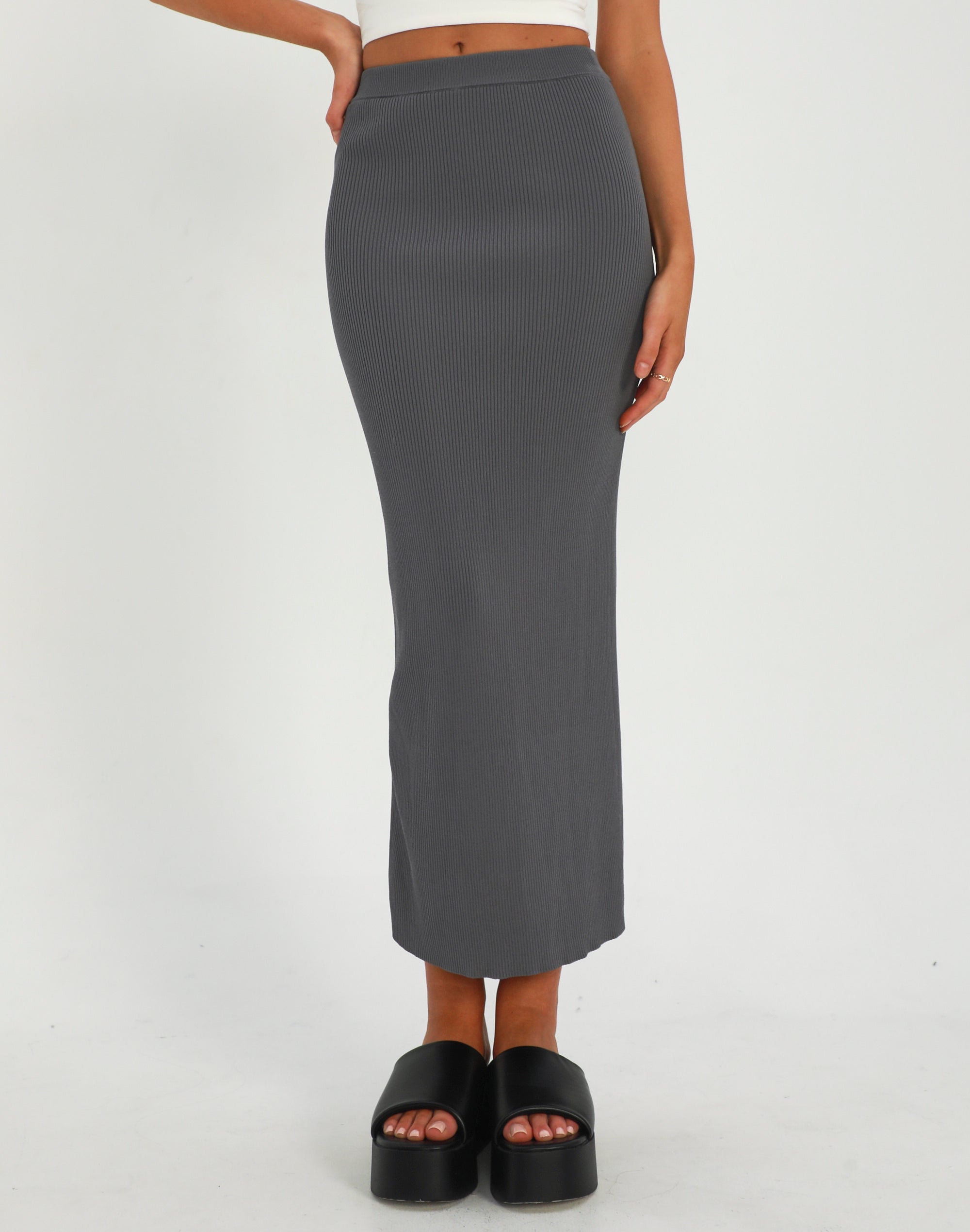 Grey maxi skirt with side split Clearance