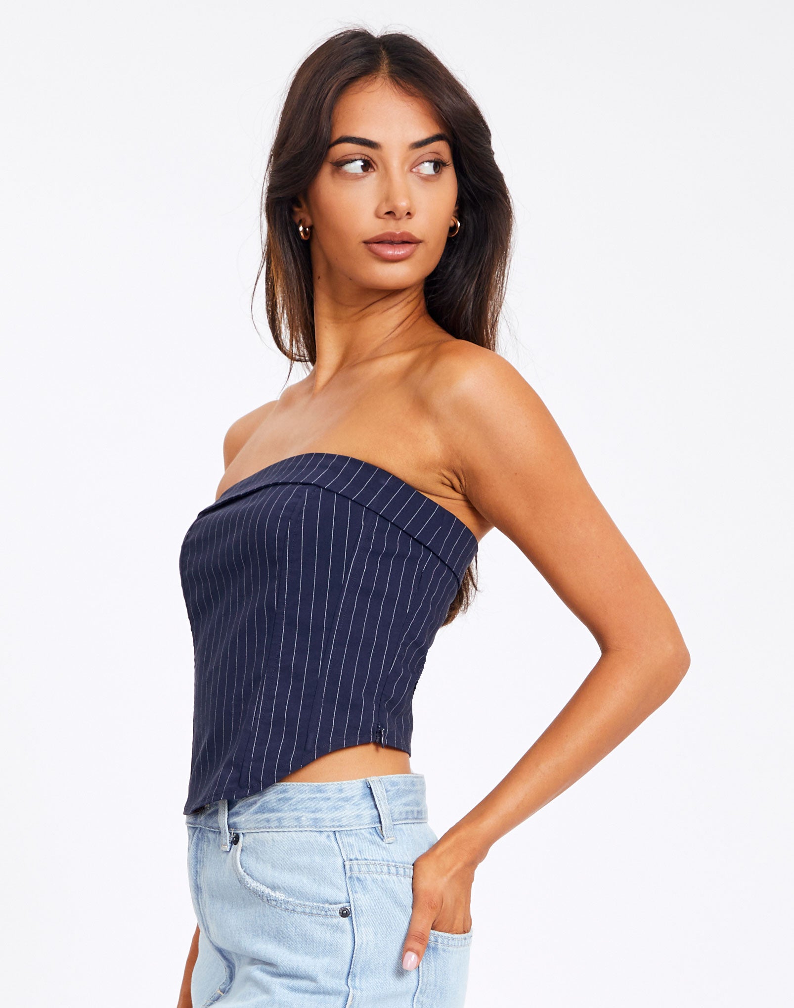 Pinstripe Strapless Corset Bustier in 