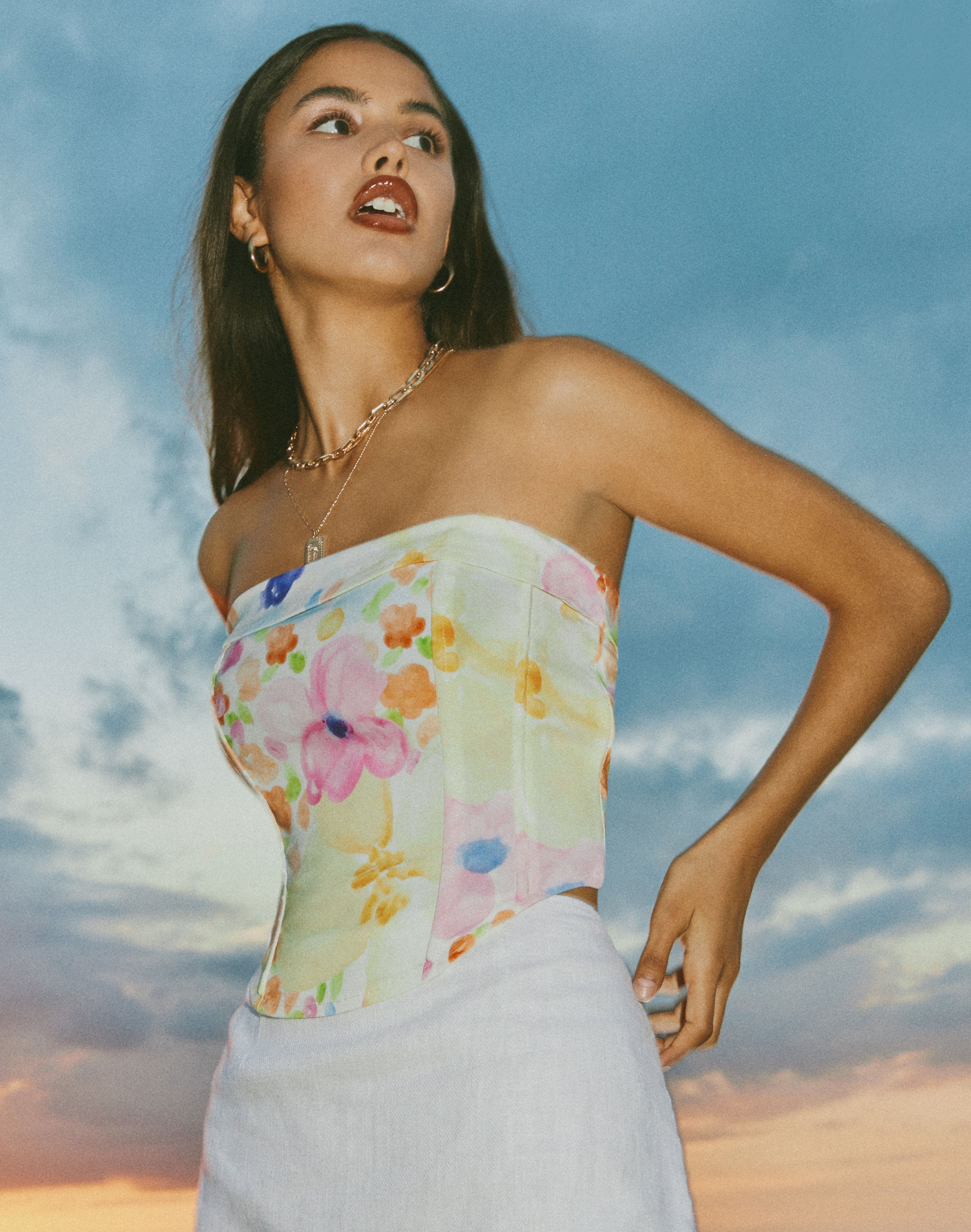 floral strapless top