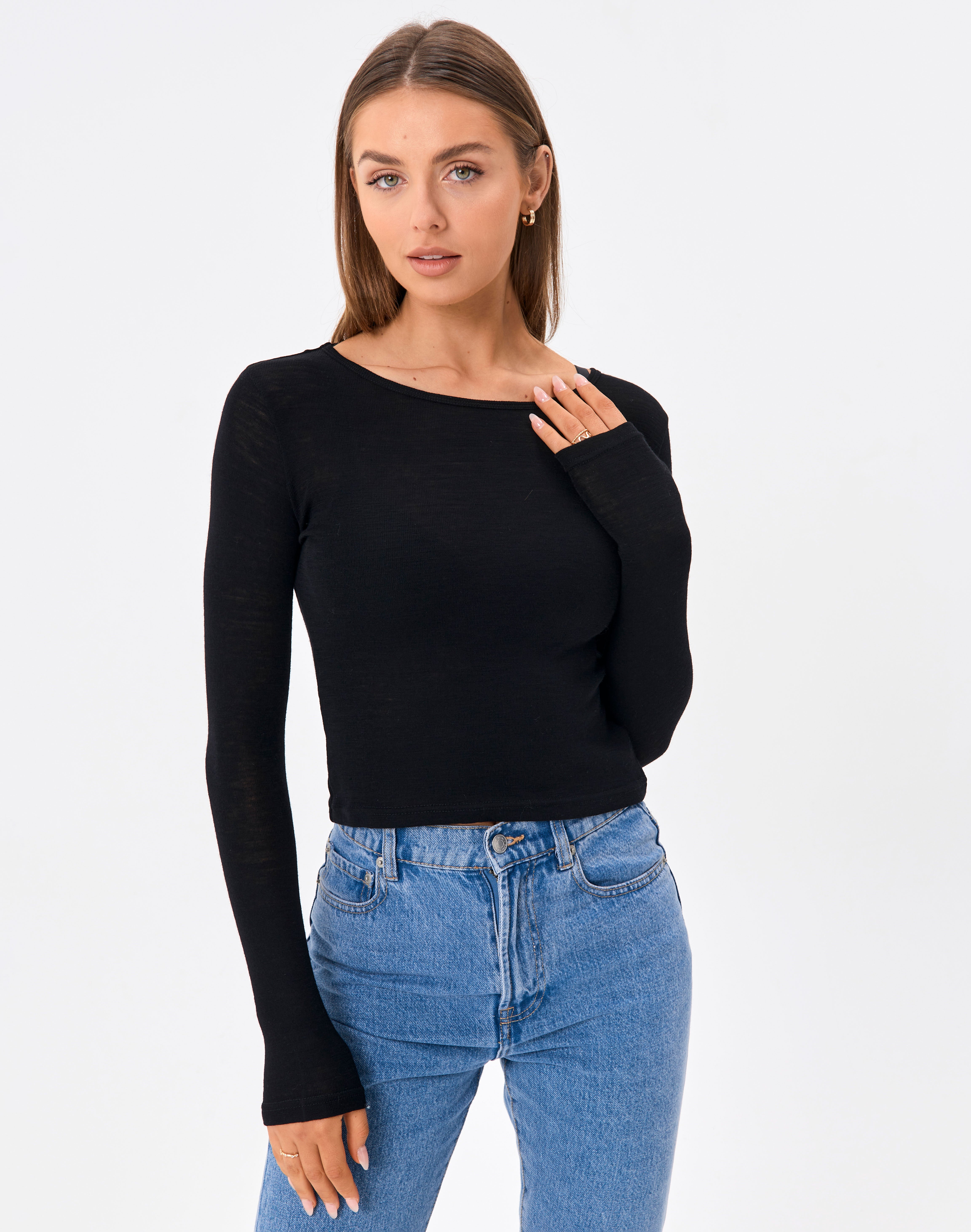 100% Merino Scoop Neck Long Sleeve Top 