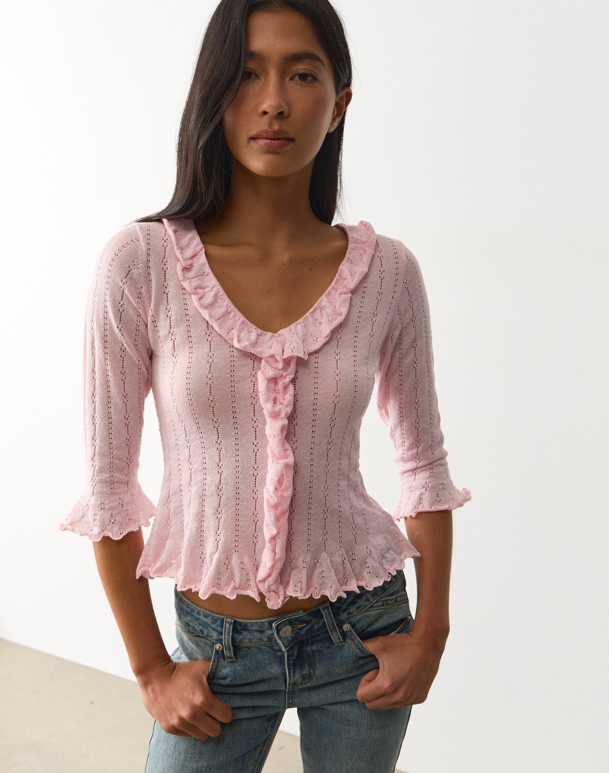 Ruffle Knit Top in Cosmo Kiss | Glassons US
