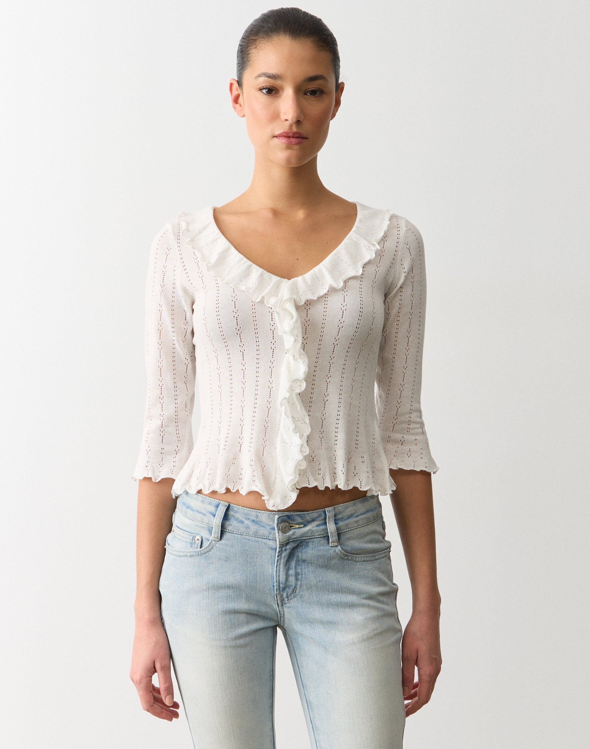 Ruffle Knit Top in Milk | Glassons SG