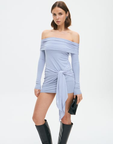 Mesh Off Shoulder Mini Dress