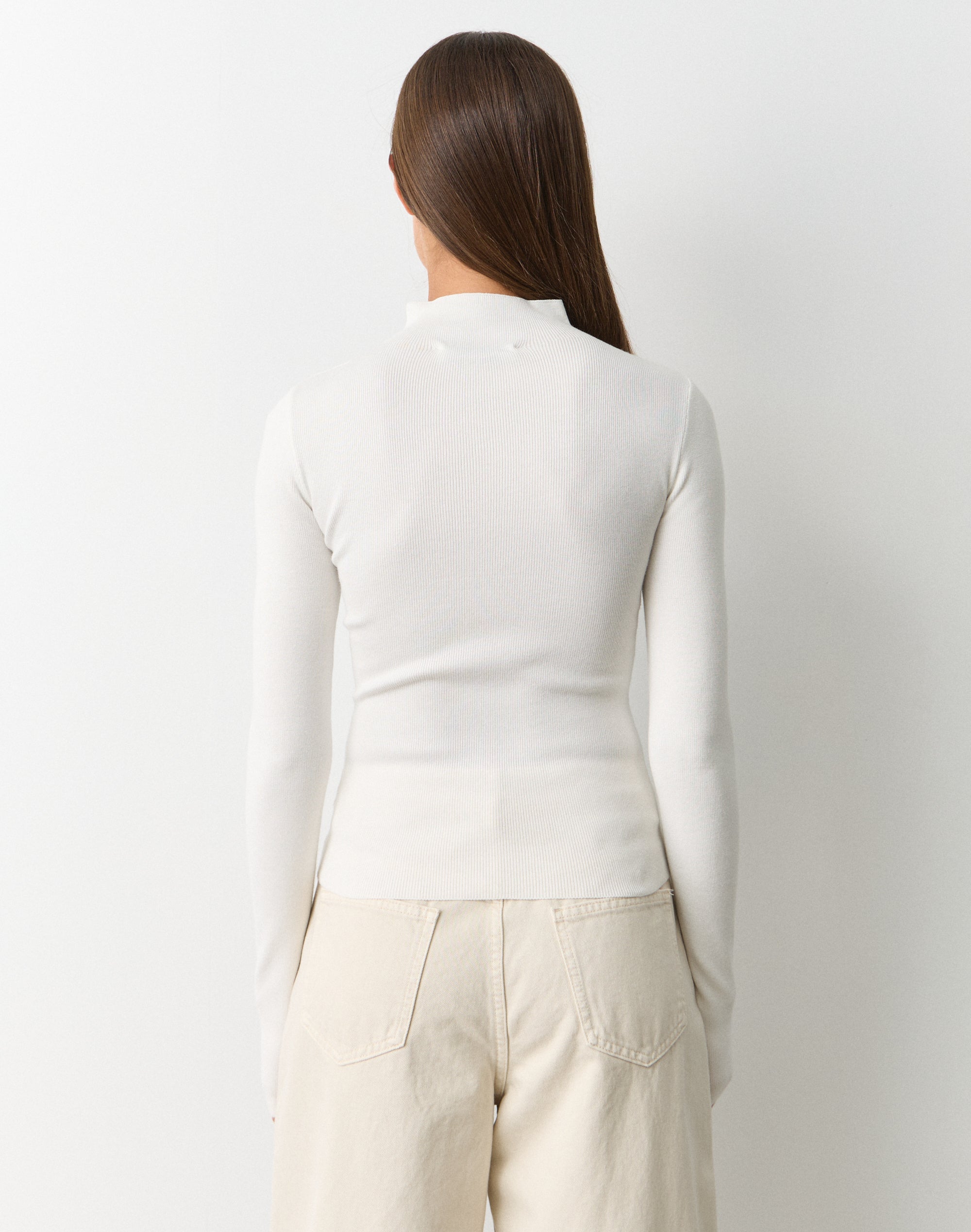 Rib High Neck Knit Long Sleeve Top in Milk | Glassons