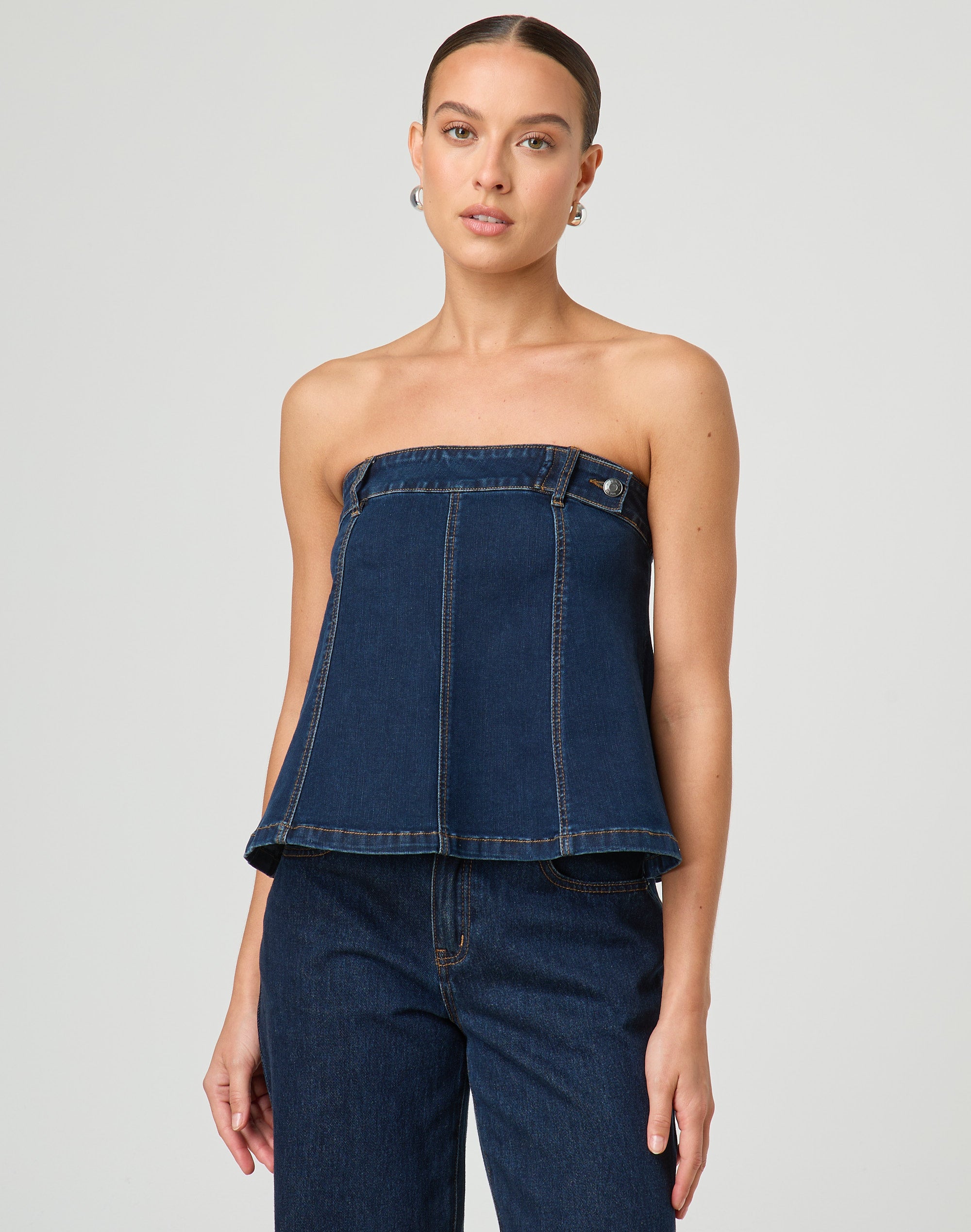 HYKE☆DENIM STRAPLESS TOP 24SS TWILL STRAPLESS TOP-ツイル