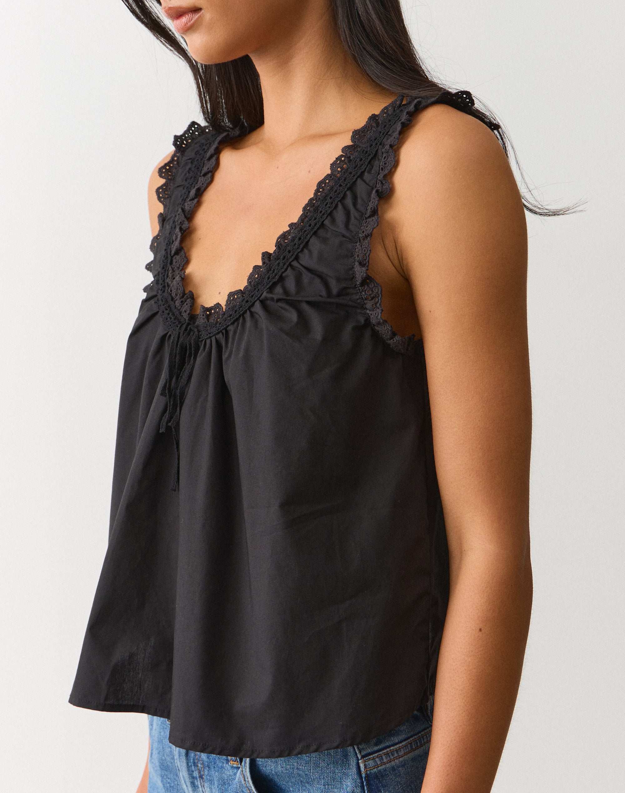 Broderie Baby Doll Top in Black | Glassons US